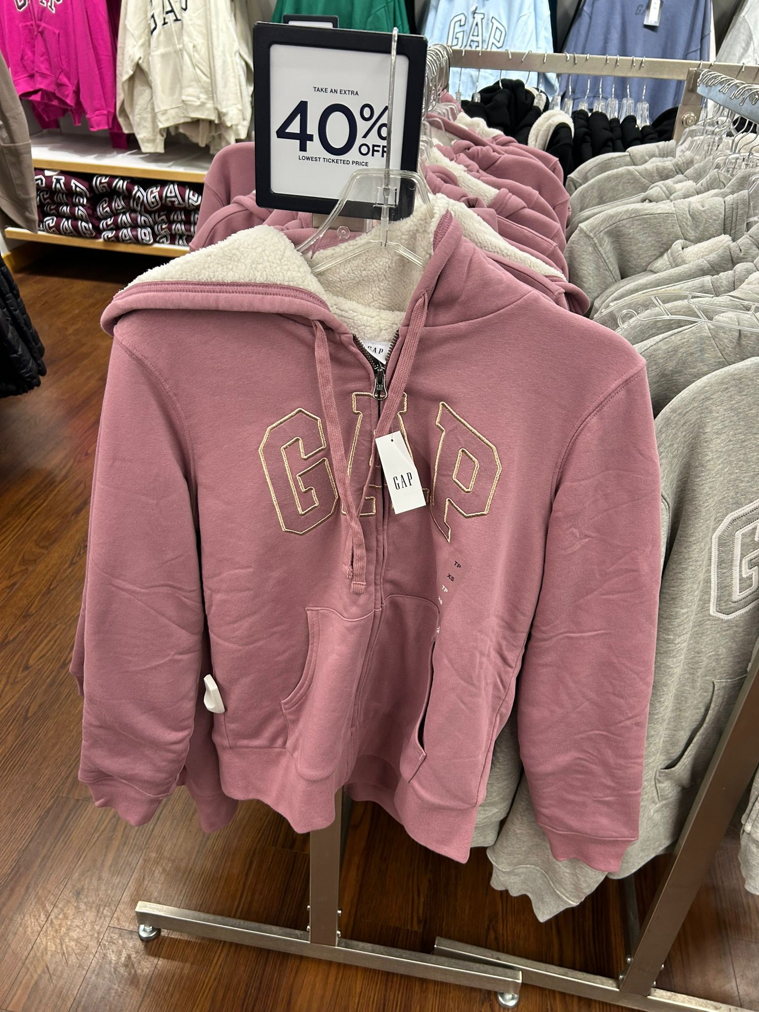 Womens' GAP Relaxed Gap Logo Sherpa-Lined Zip Hoodie Tan Chino