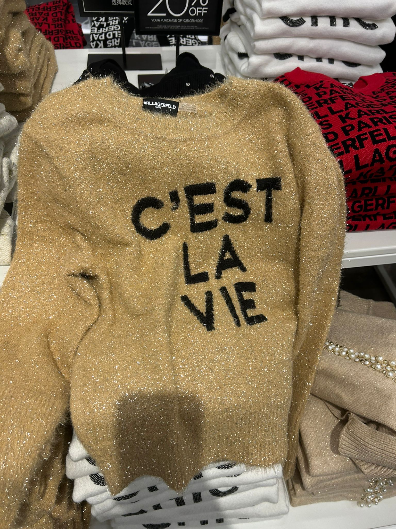 WOMENS' KARL C'EST LA VIE FUZZY SWEATER