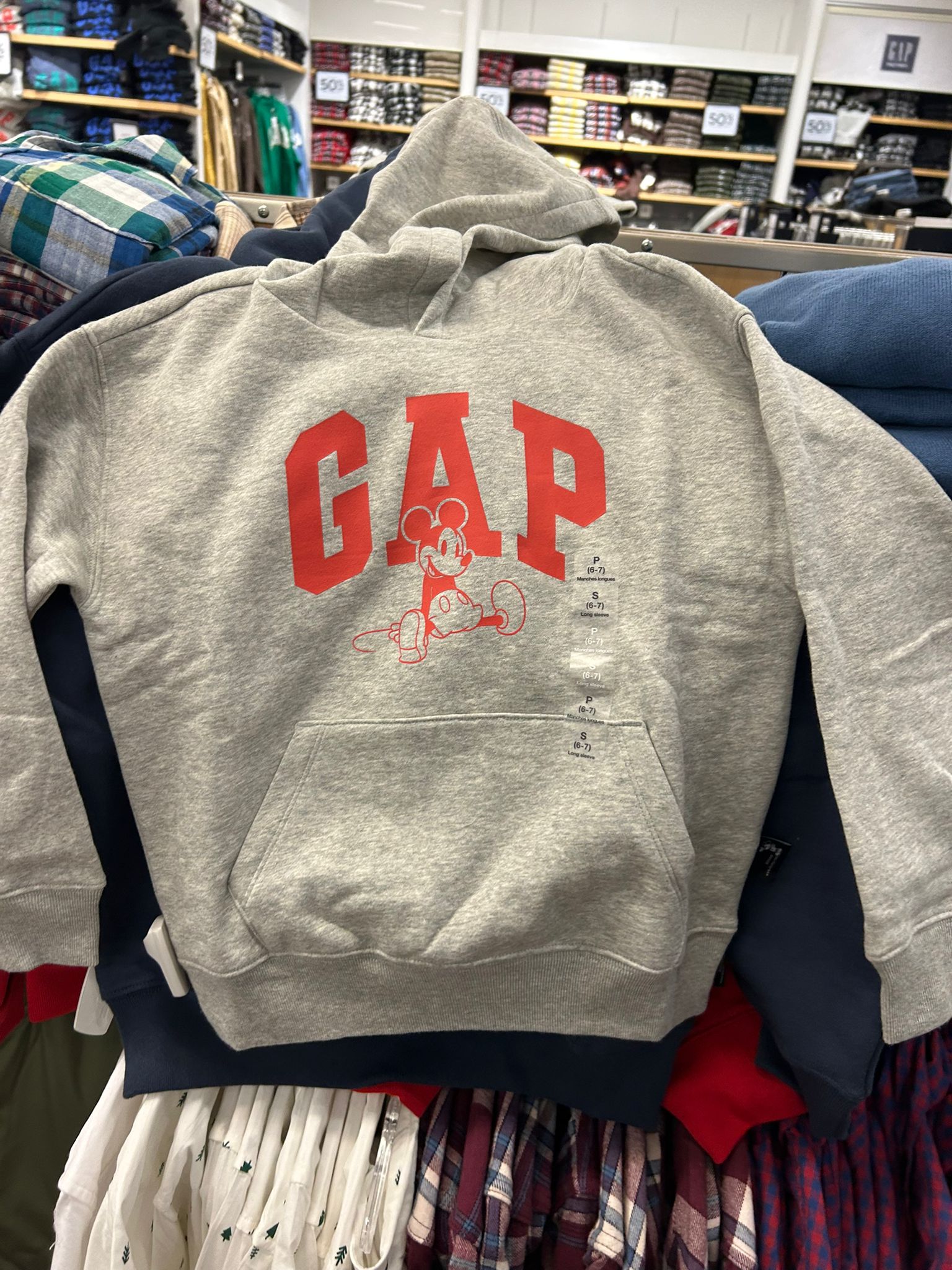 GapKids × Disney Mickey Mouse Relaxed Logo Hoodie Disney Family Grey