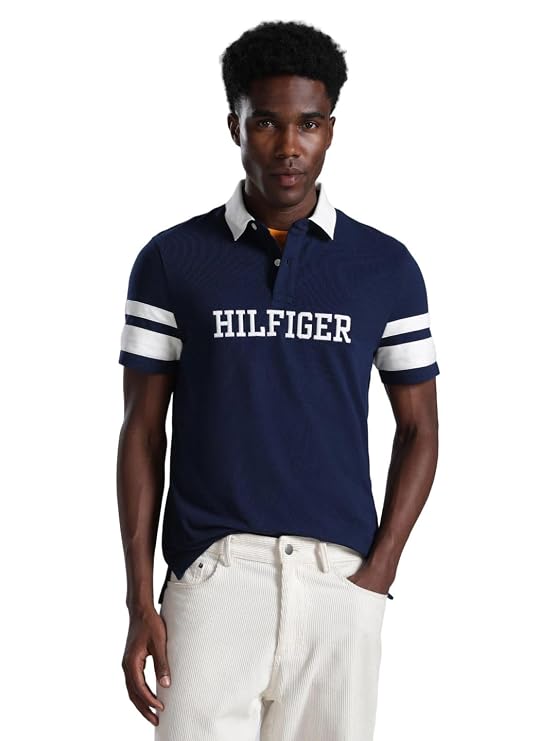 Tommy Men's Embroidered Logo Regular fit Cotton Polo T-Shirt-Carbon Navy