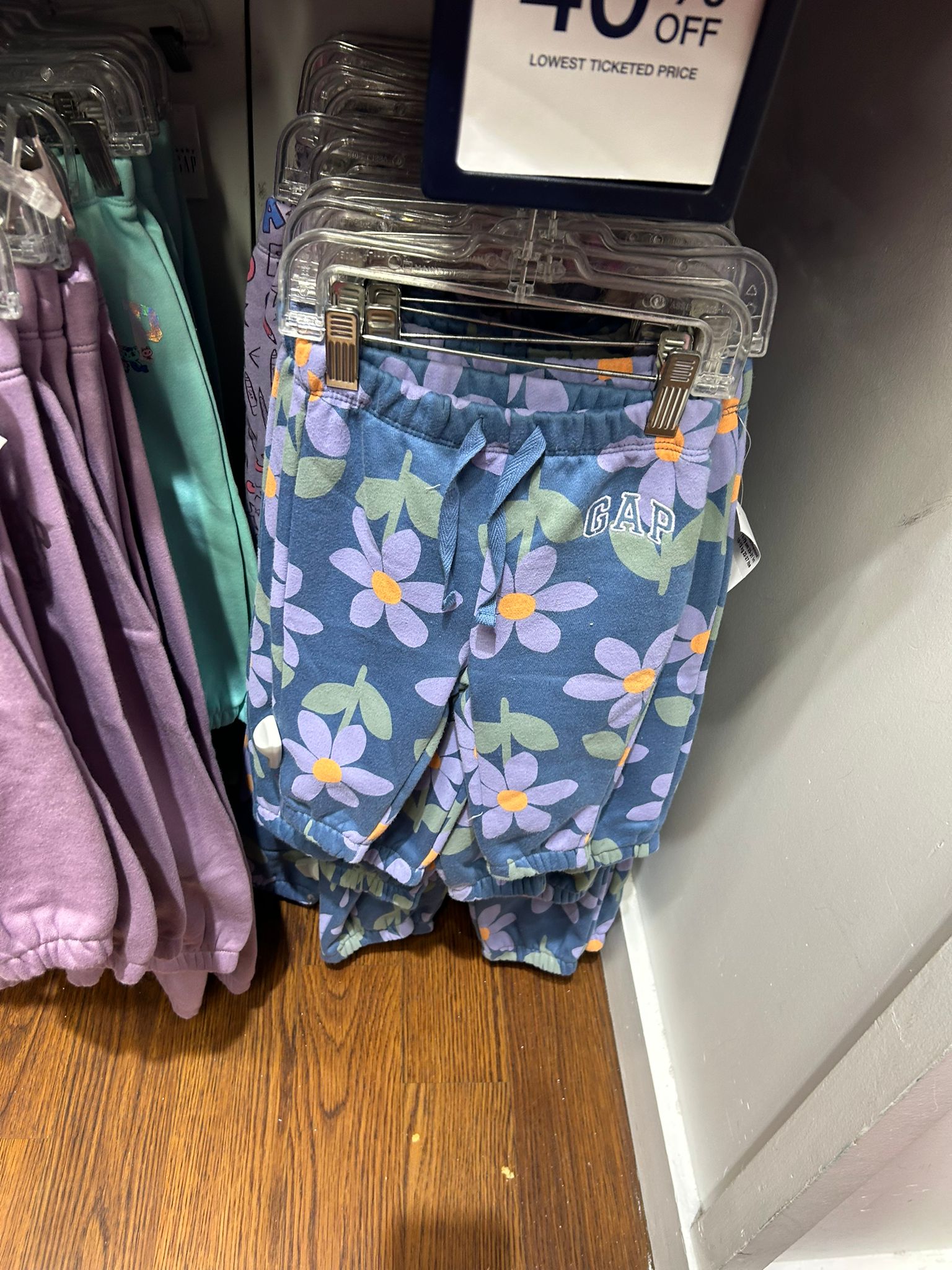 BabyGirl Gap × Disney Relaxed Logo Pull-On Joggers Cornflower Blue Flowers