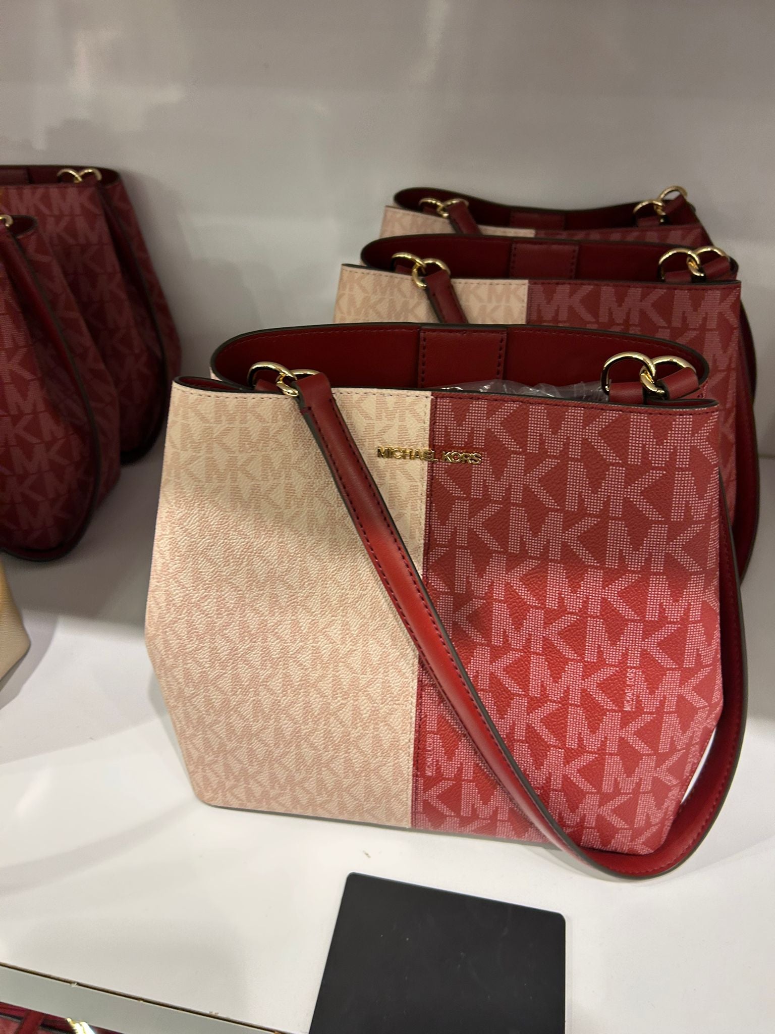 Women's Michael Kors Pratt Medium Two-Tone Signature Logo Shoulder Bag CHERRY MULTI