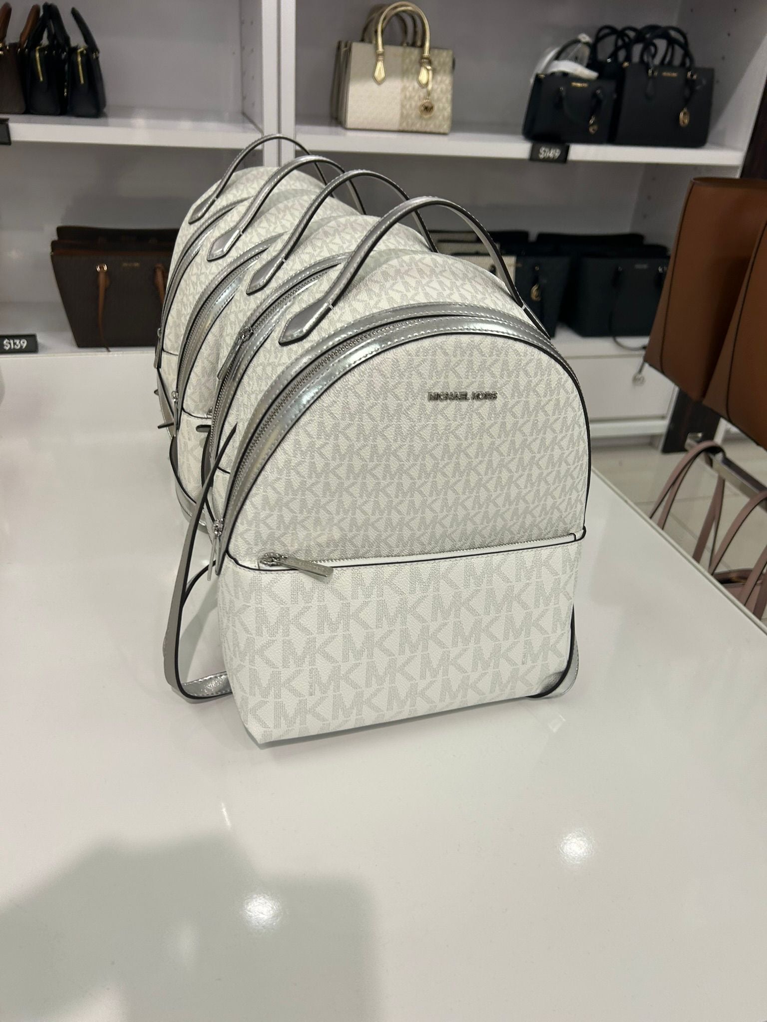 Women's Michael Kors Sheila Medium Logo Backpack SILVER