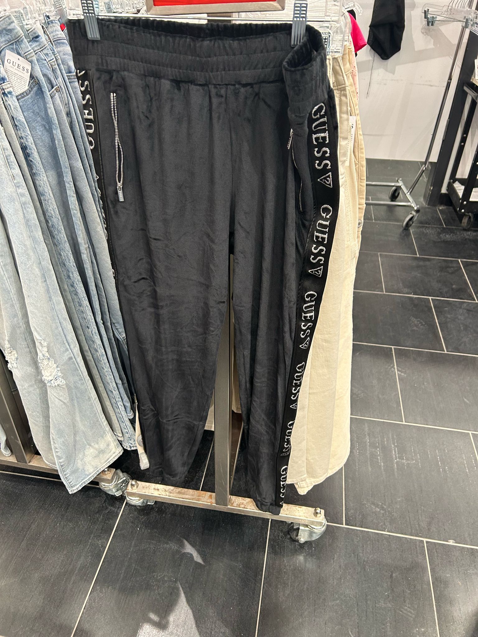 Womens' Guess Eco Janess Logo-Tape Velour Joggers