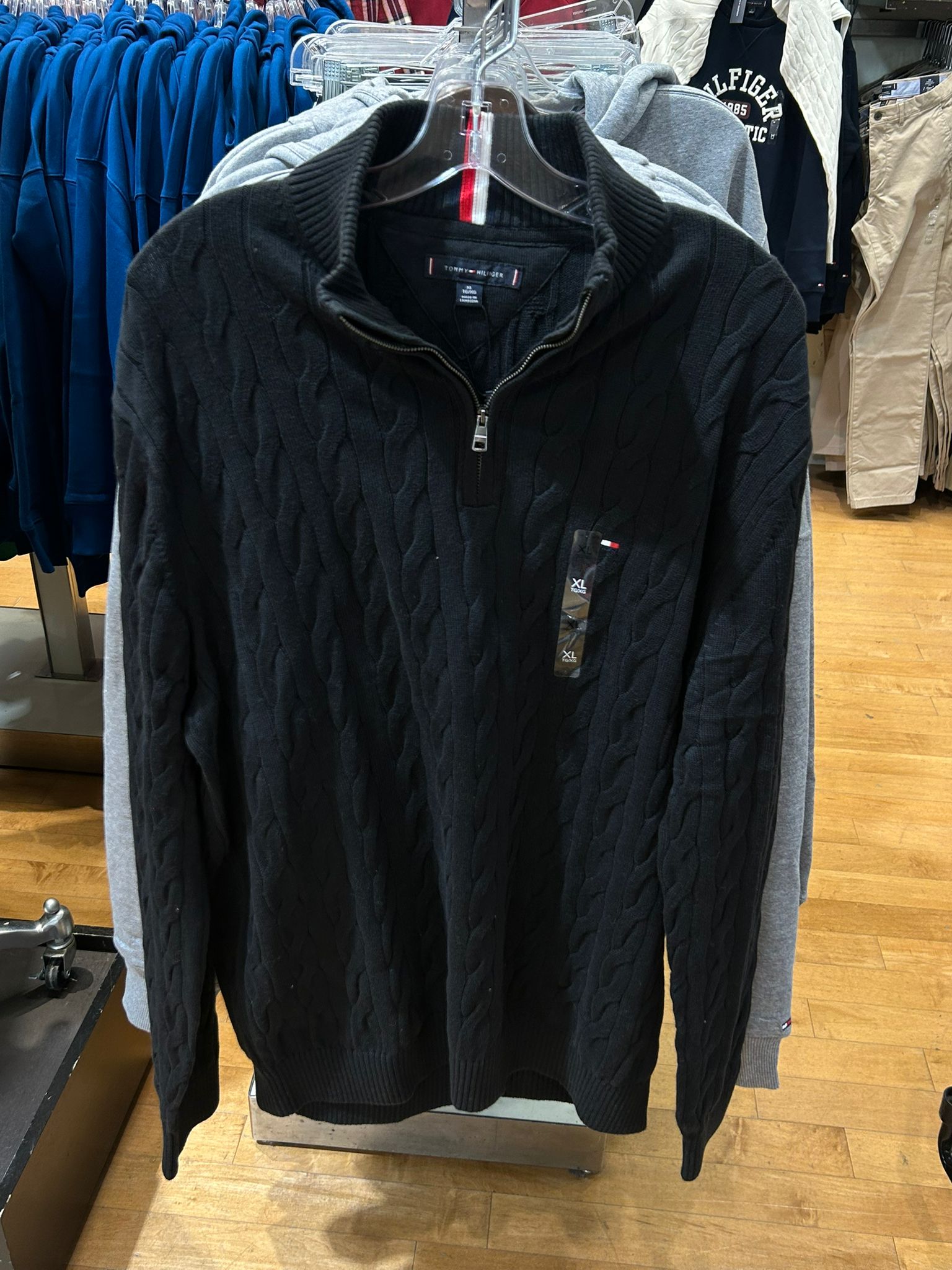 Mens' Tommy Cable Knit Quarter-Zip Sweater BLACK