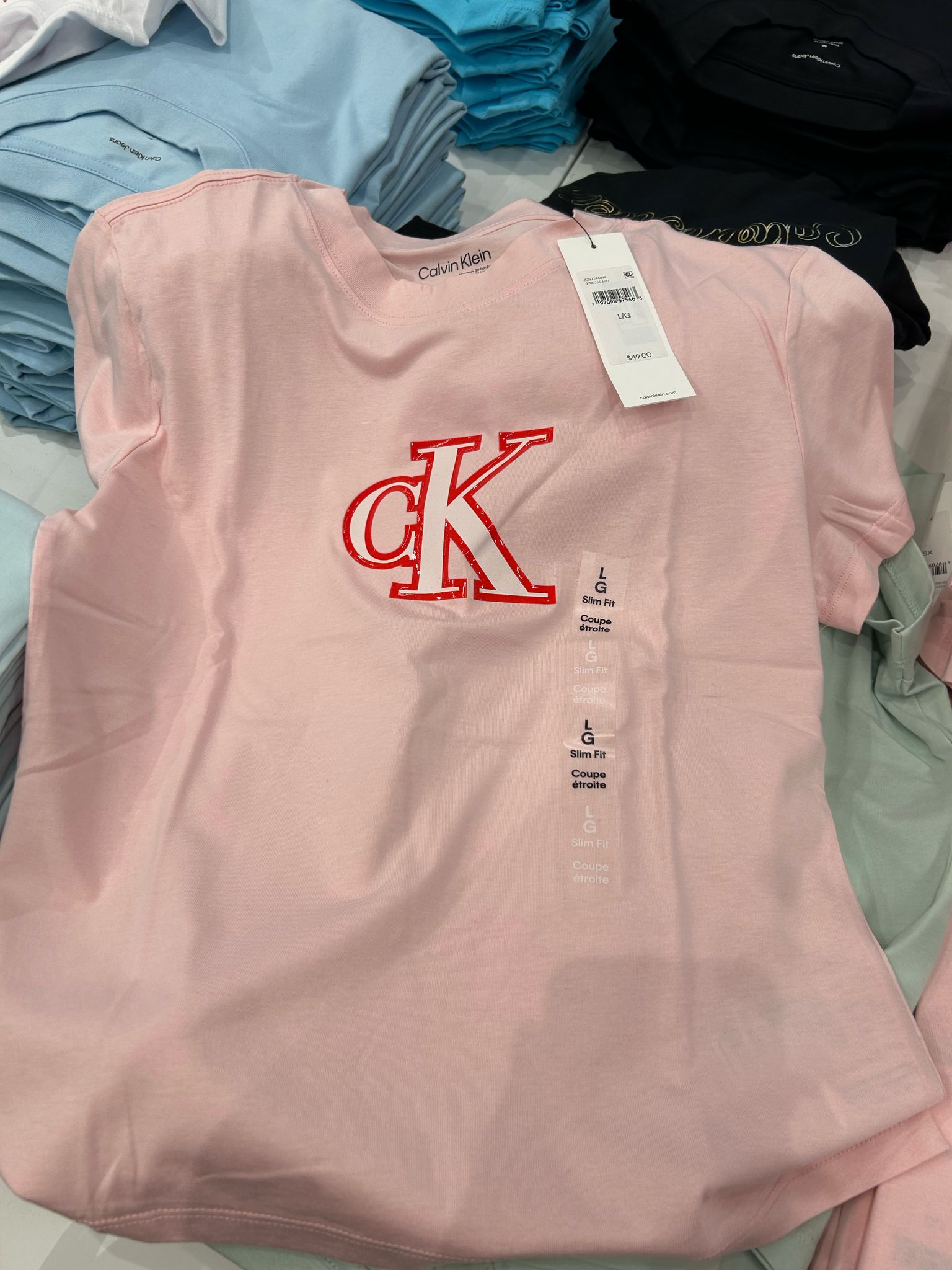 Calvin Klein Womens' Slim Cotton Modal Monogram Logo Tee/Veiled Pink