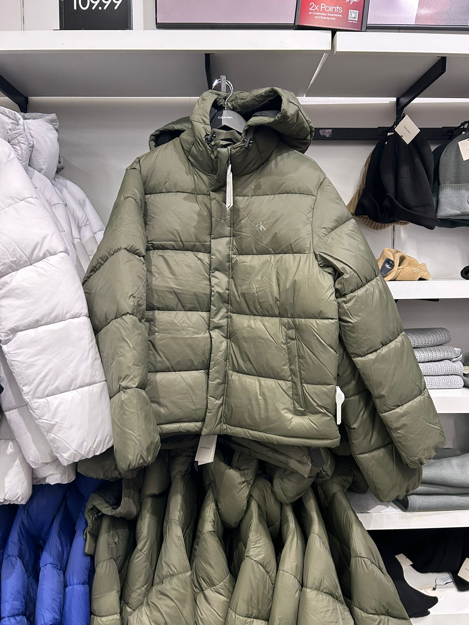Calvin Klein Mens' Hooded Puffer Jacket Fatigue
