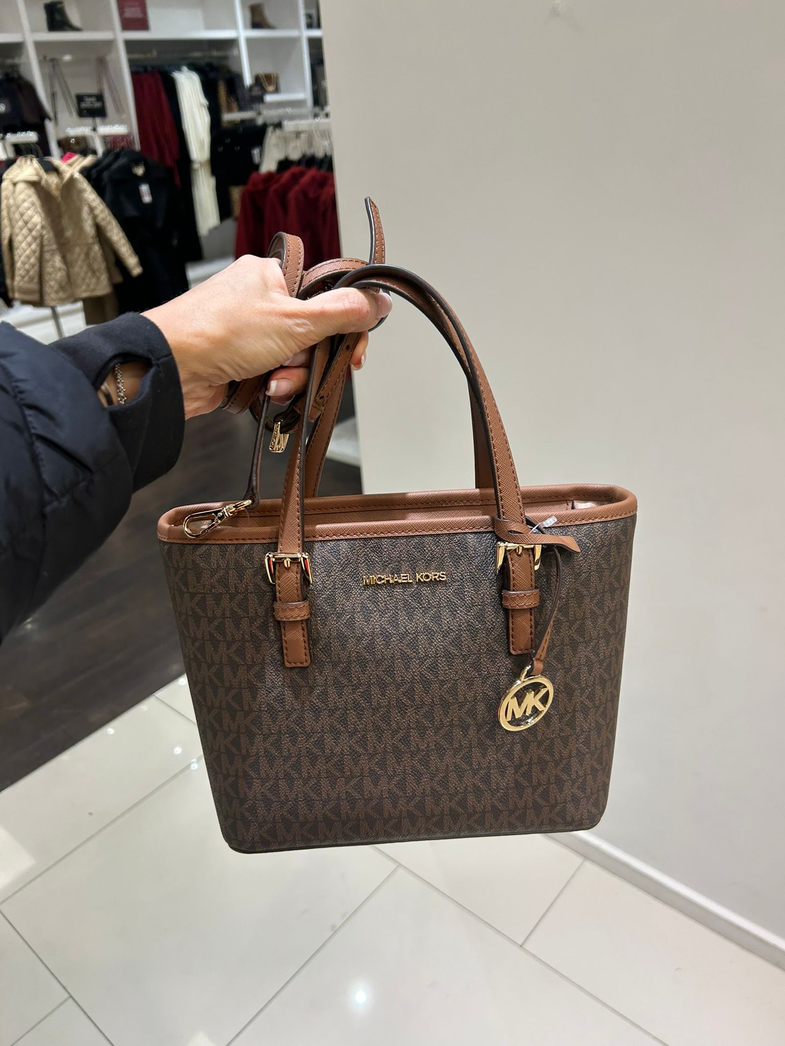 Women's Michael Kors Jet Set Travel Extra-Small Logo Top-Zip Tote Bag brown