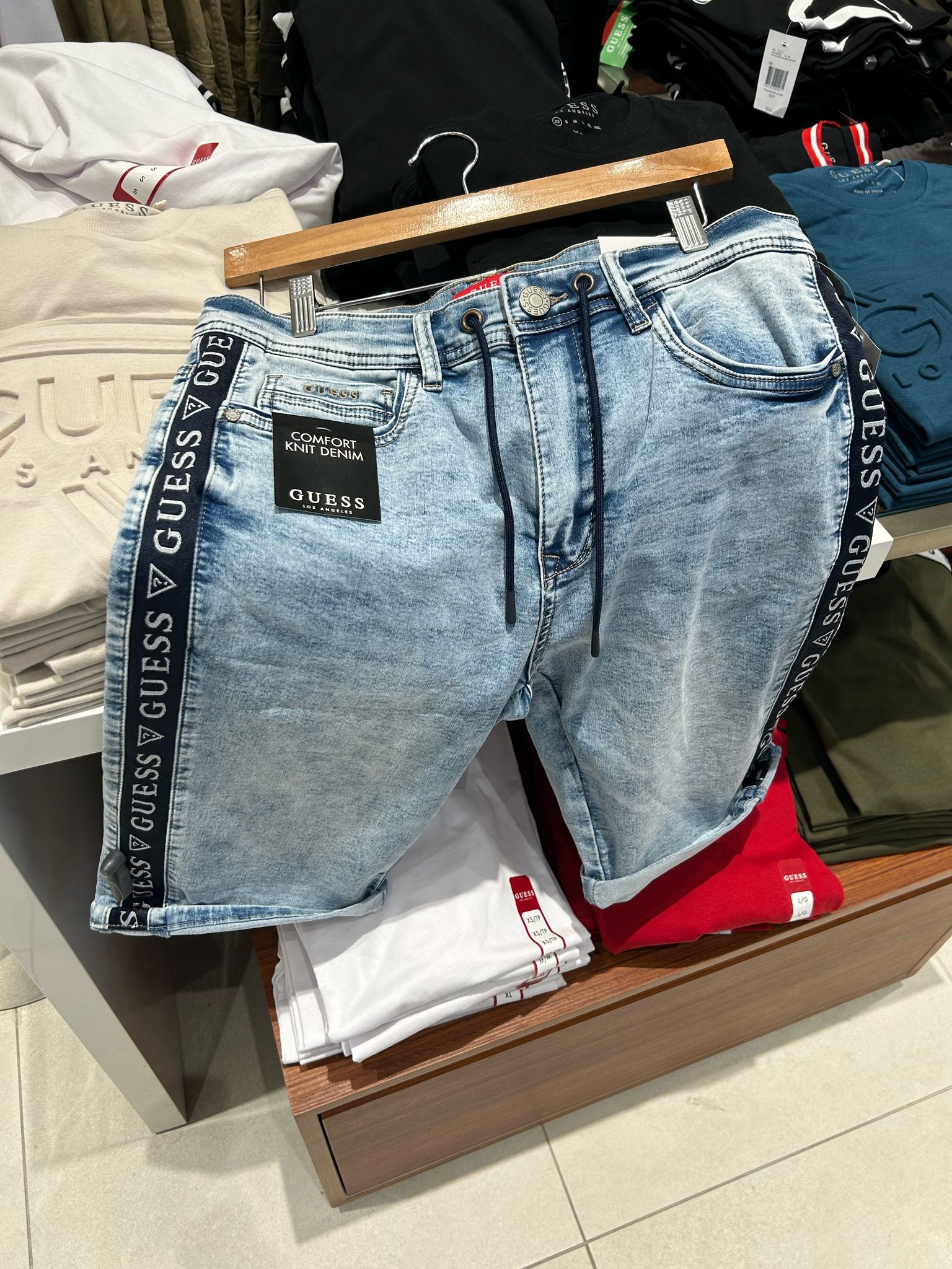 MENS' GUESS Linus Logo Knit Denim Shorts