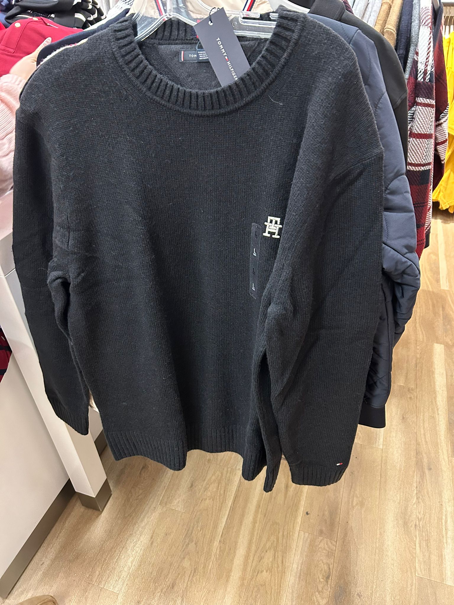 TOMMY HILFIGER MENS' Midweight Cotton Sweater-BLACK