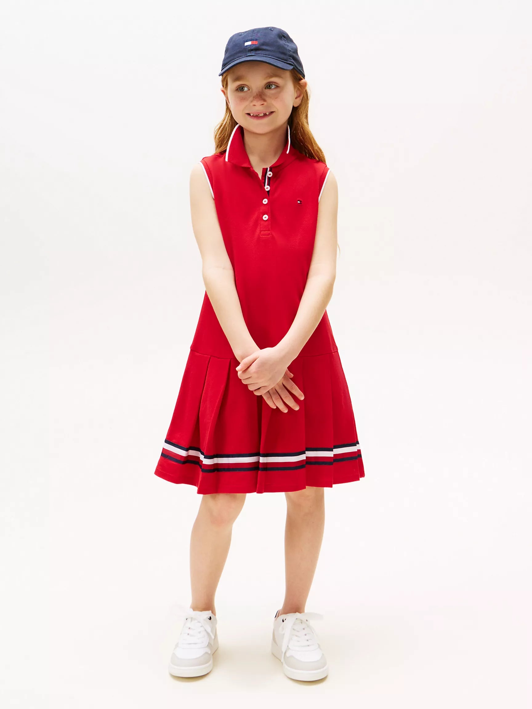 Girls' Tommy Sleeveless Pleated Polo Dress/ Primary Red