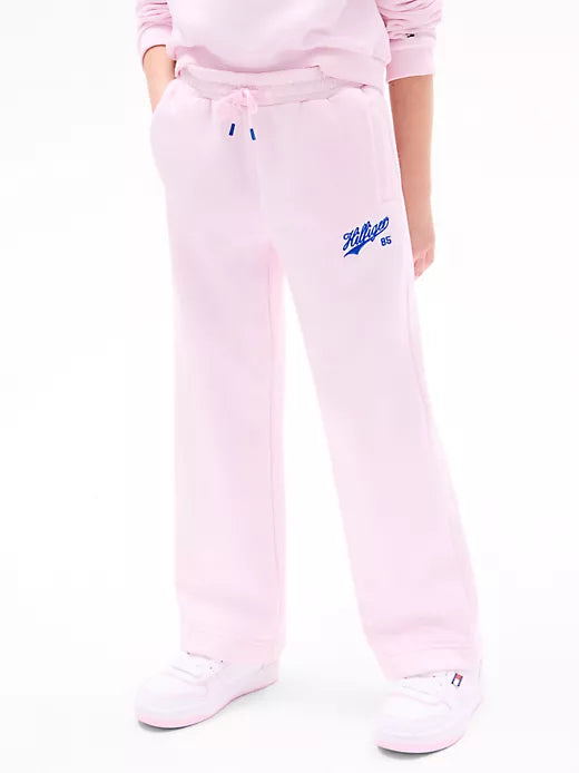 Tommy Hilfiger Girls' Script Logo Wide-Leg Sweatpant- Light Pink