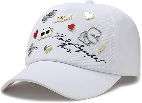 KARL LAGERFELD WOMEN'S PIN BASEBALL CAP-White