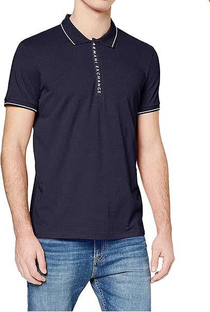 ARMANI EXCHANGE Cotton Quarter-Zip A|X Logo Short-Sleeve Men Polo T-shirt- Navy