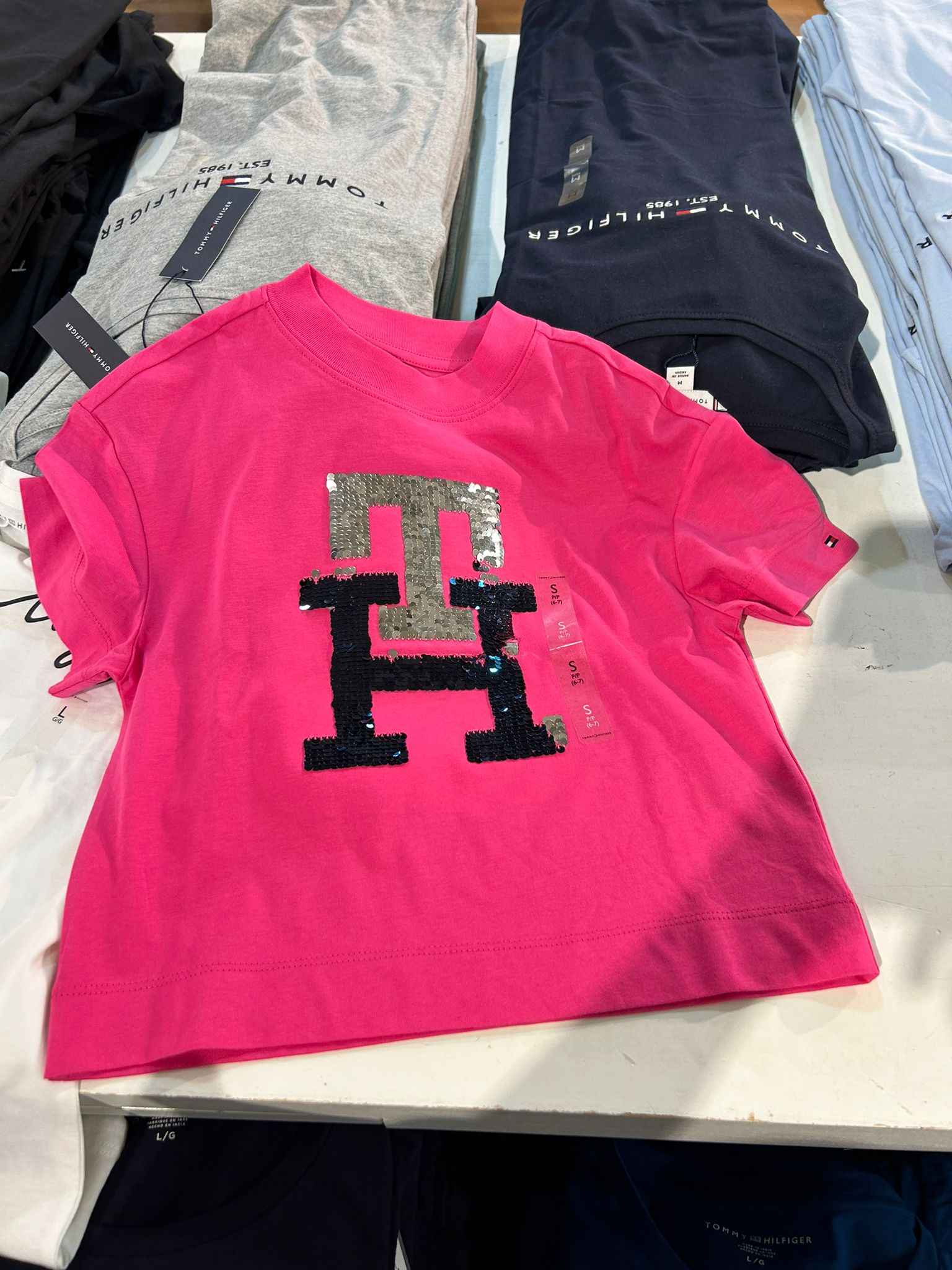 Girls' TH Logo Sequins T-Shirt/ Hot Pink