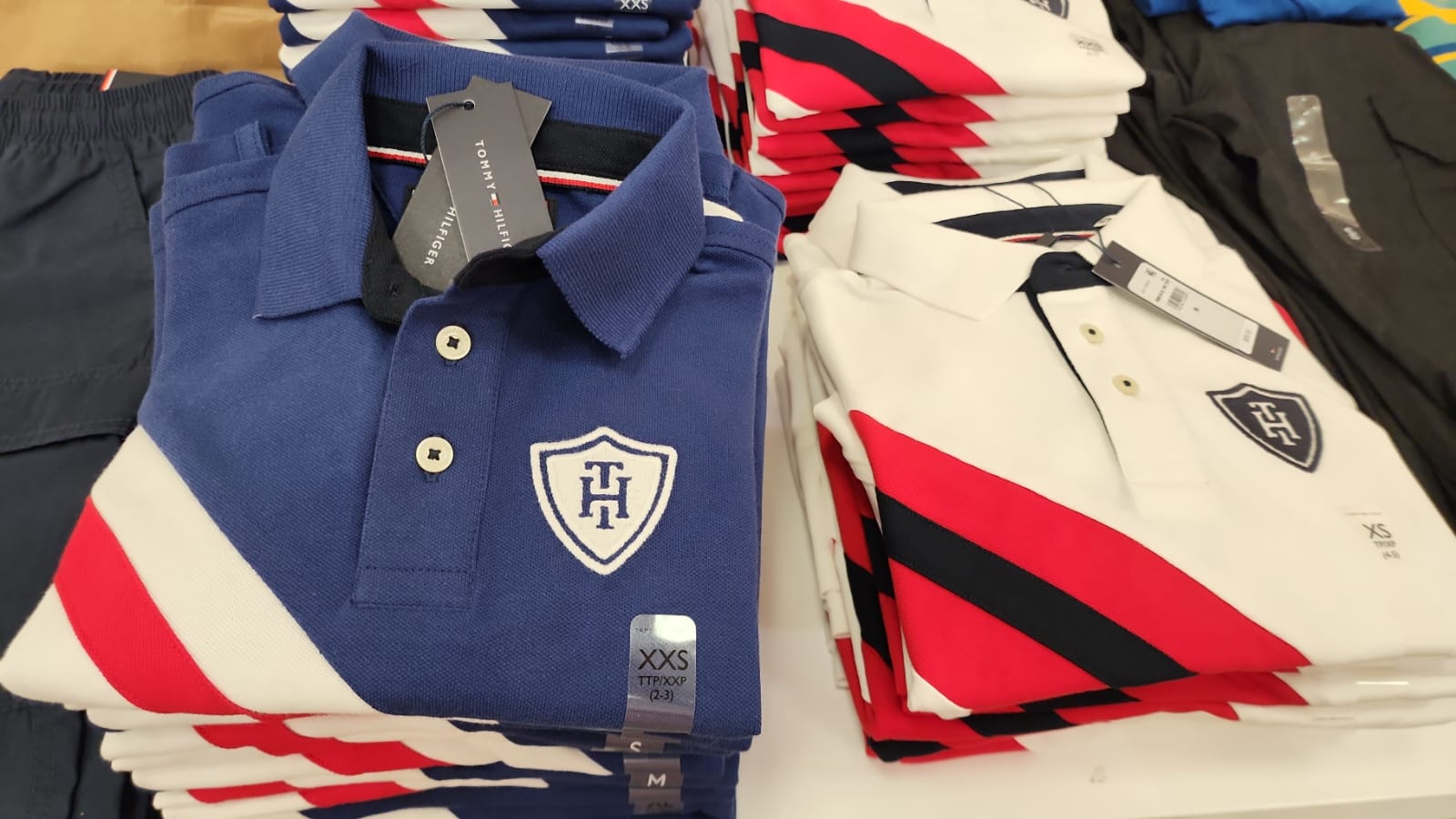 Boys Tommy Banner Stripe Polo Shirt/ Blue Ink