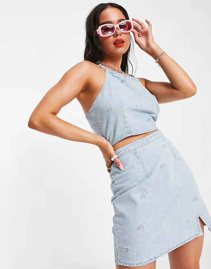 Womens' Tommy Jeans denim tie mini skirt in light wash