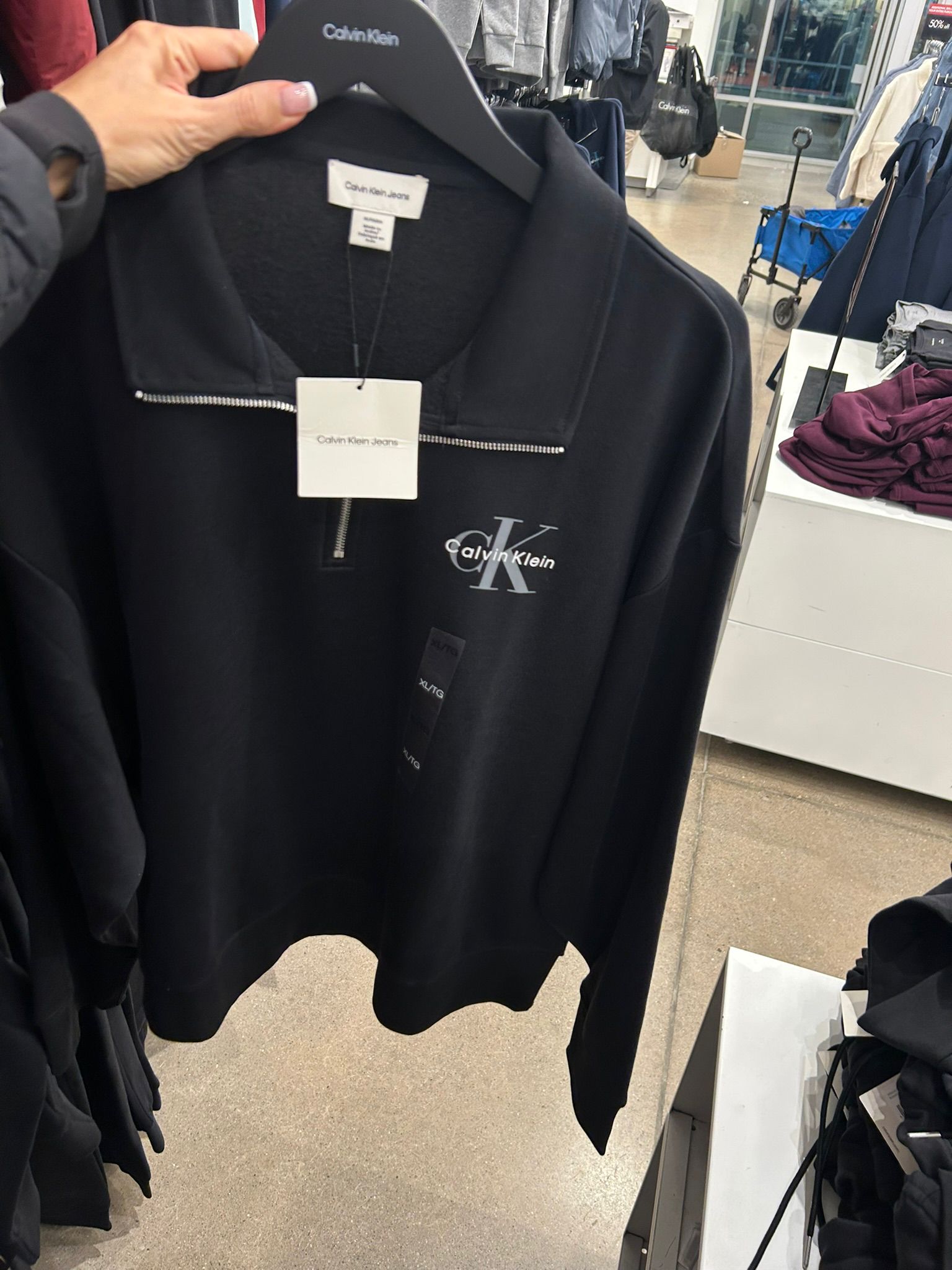 CALVIN KLEIN Mens' Monologo Premium Terry Quarter Zip Sweatshirt Black