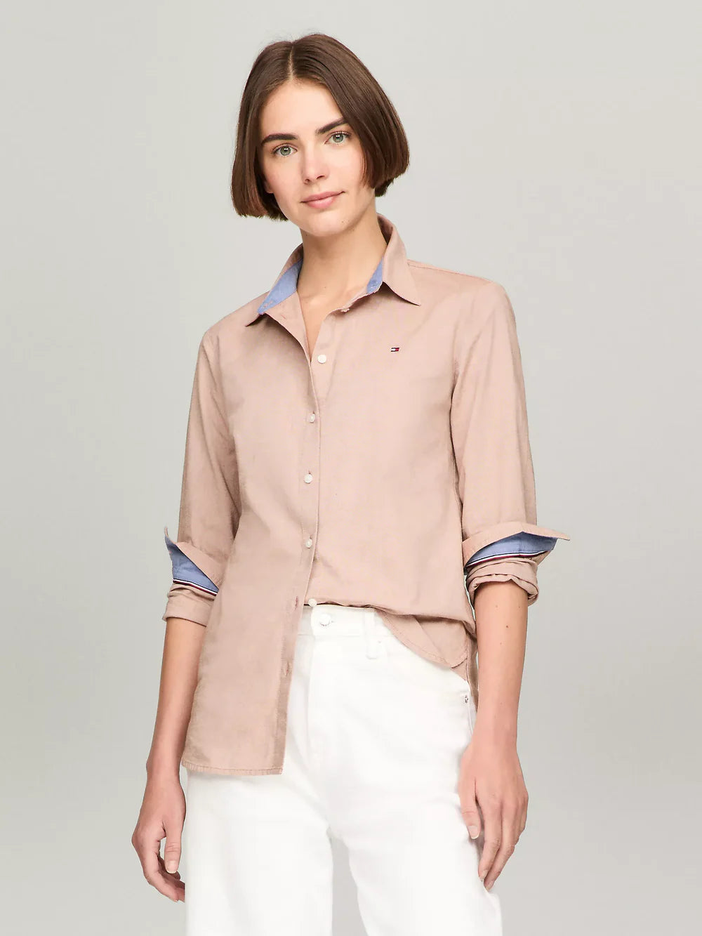 tommy hilfiger dress shirts women Tommy Hilfiger WOMEN Regular Fit Solid Stretch Oxford Shirt