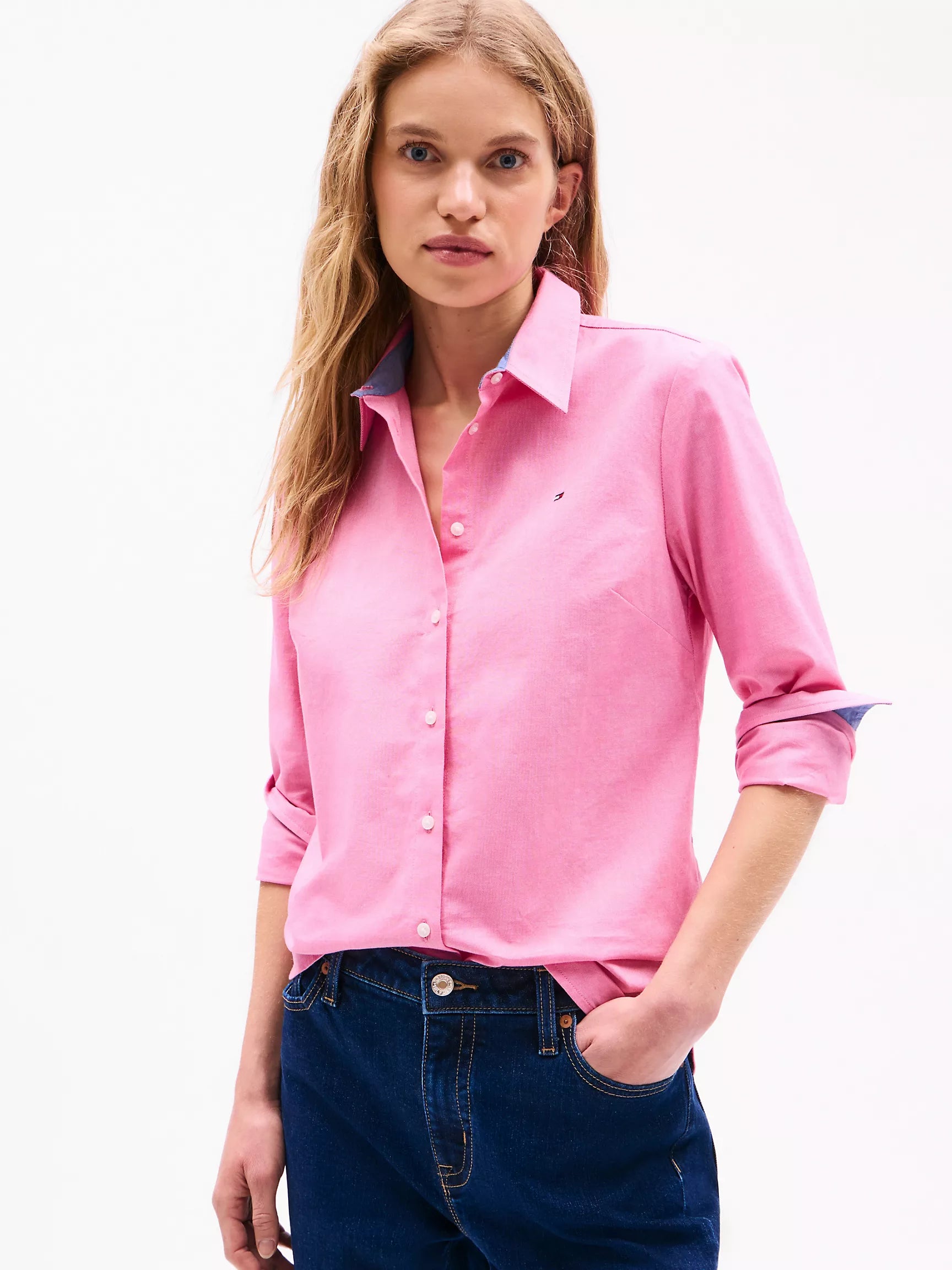 Tommy Hilfiger WOMEN Regular Fit Solid Stretch Oxford Shirt