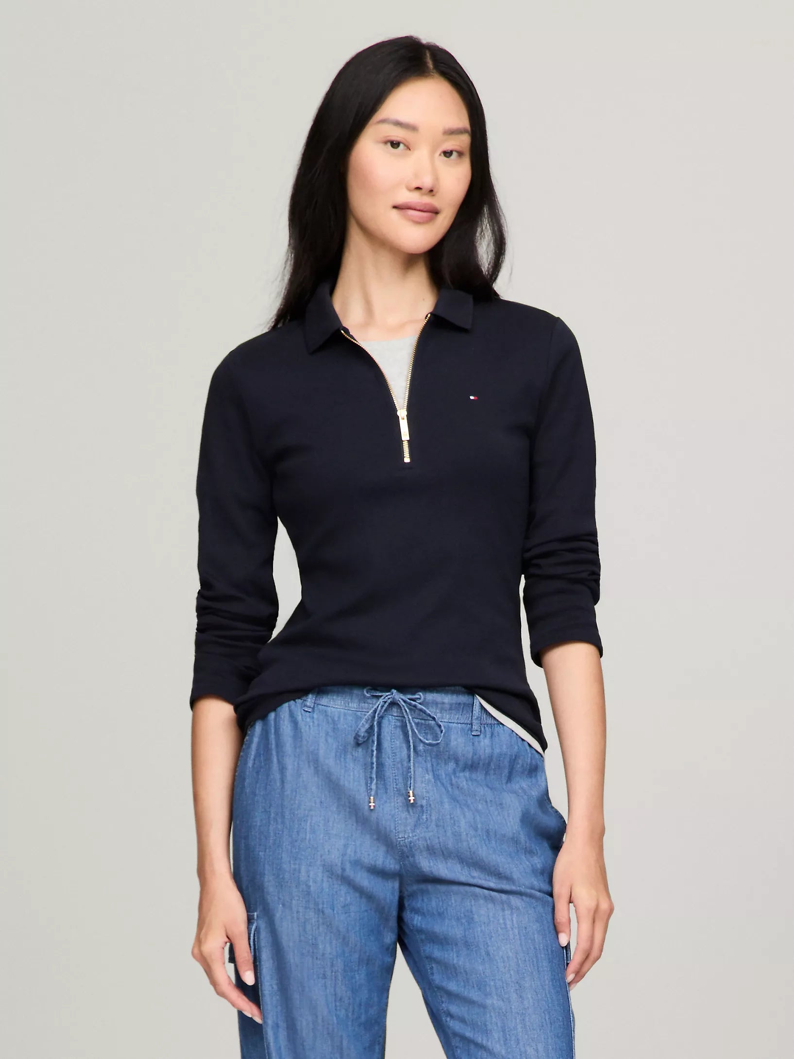 TOMMY HILFIGER Women Long-Sleeve Zip Slim Fit Polo