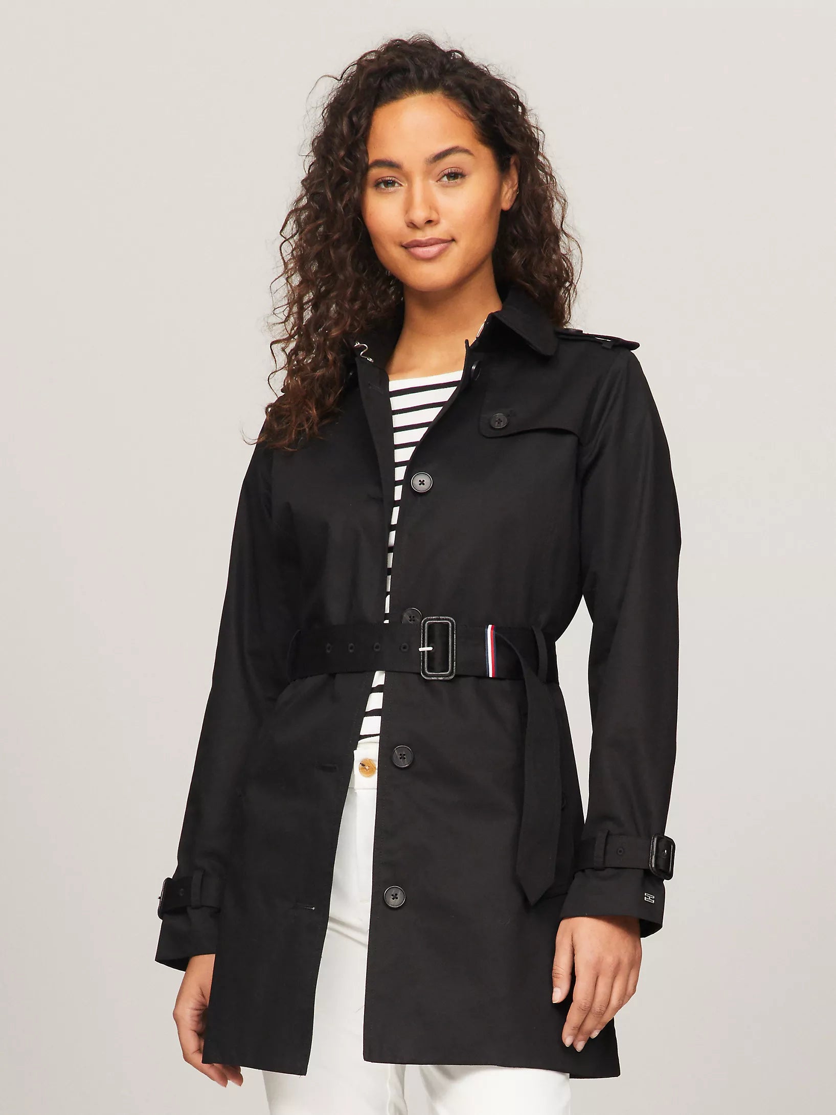 Tommy Womens' Belted Single-Breasted Trench-BLACK