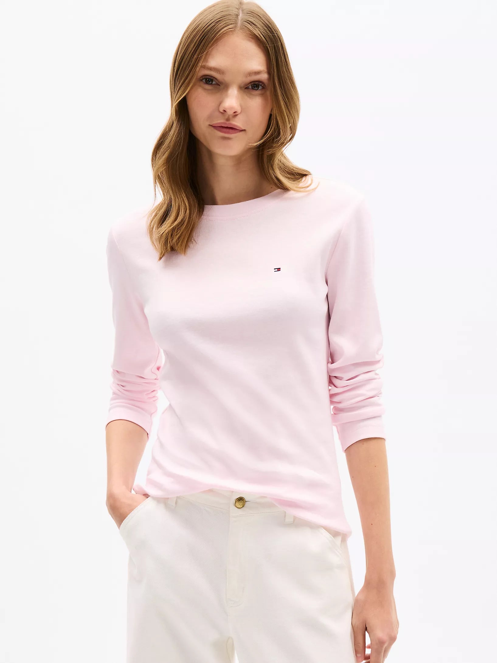 Women Tommy Long-Sleeve Crewneck Favorite T-Shirt / PINK