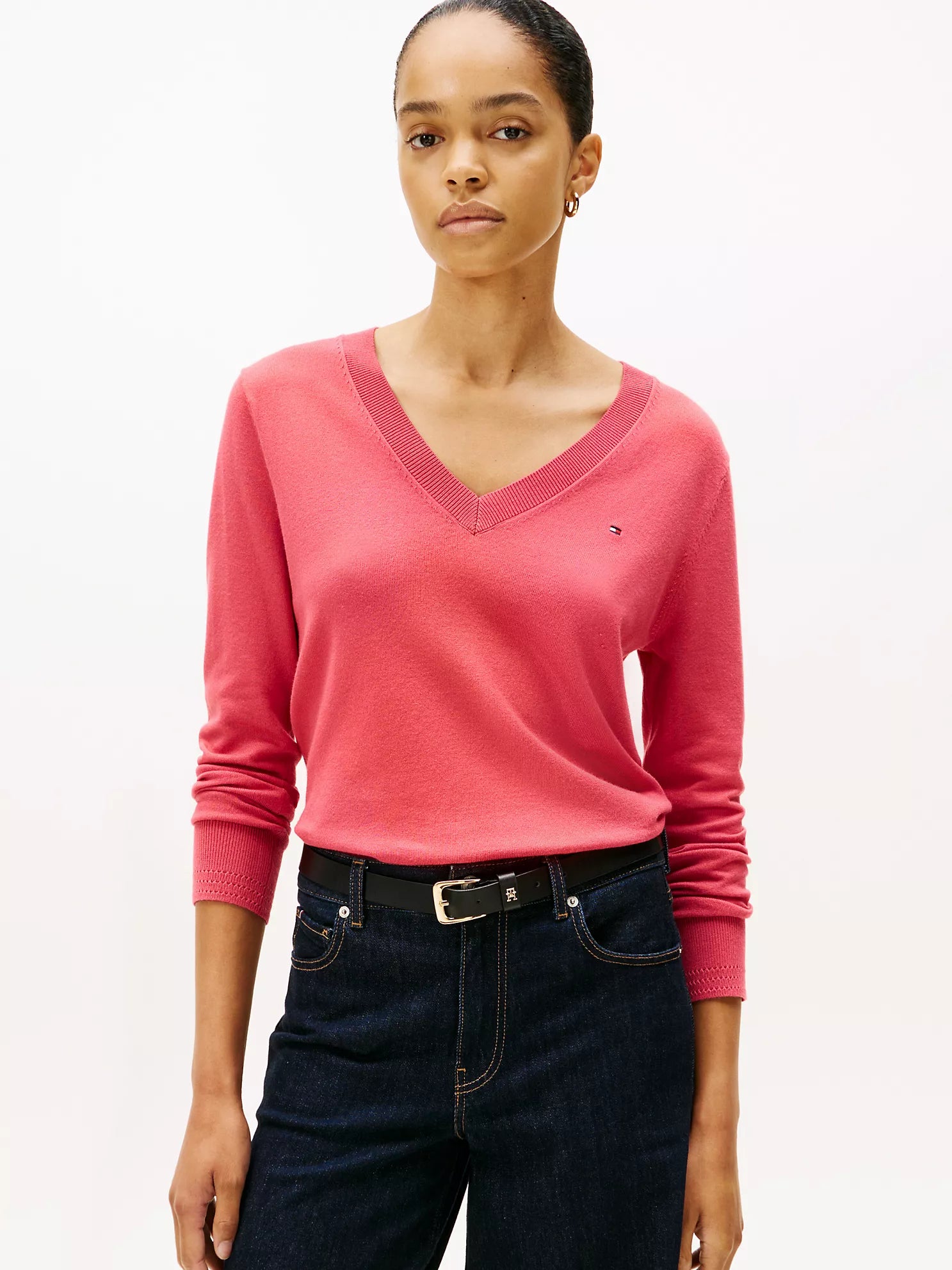 Tommy WOMENS' Viscose-Blend V-Neck Sweater Heritage Pink