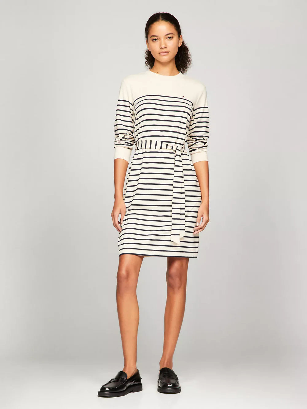 WOMEN TOMMY Long-Sleeve Belted Stripe Knit Dress