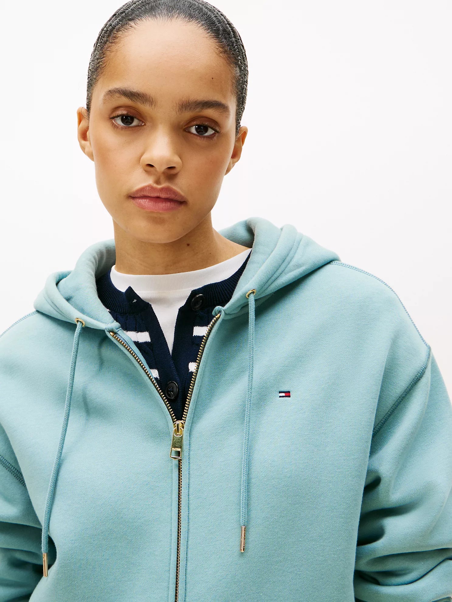 Womens' Tommy Relaxed Fit Zip Hoodie Smoky Blue