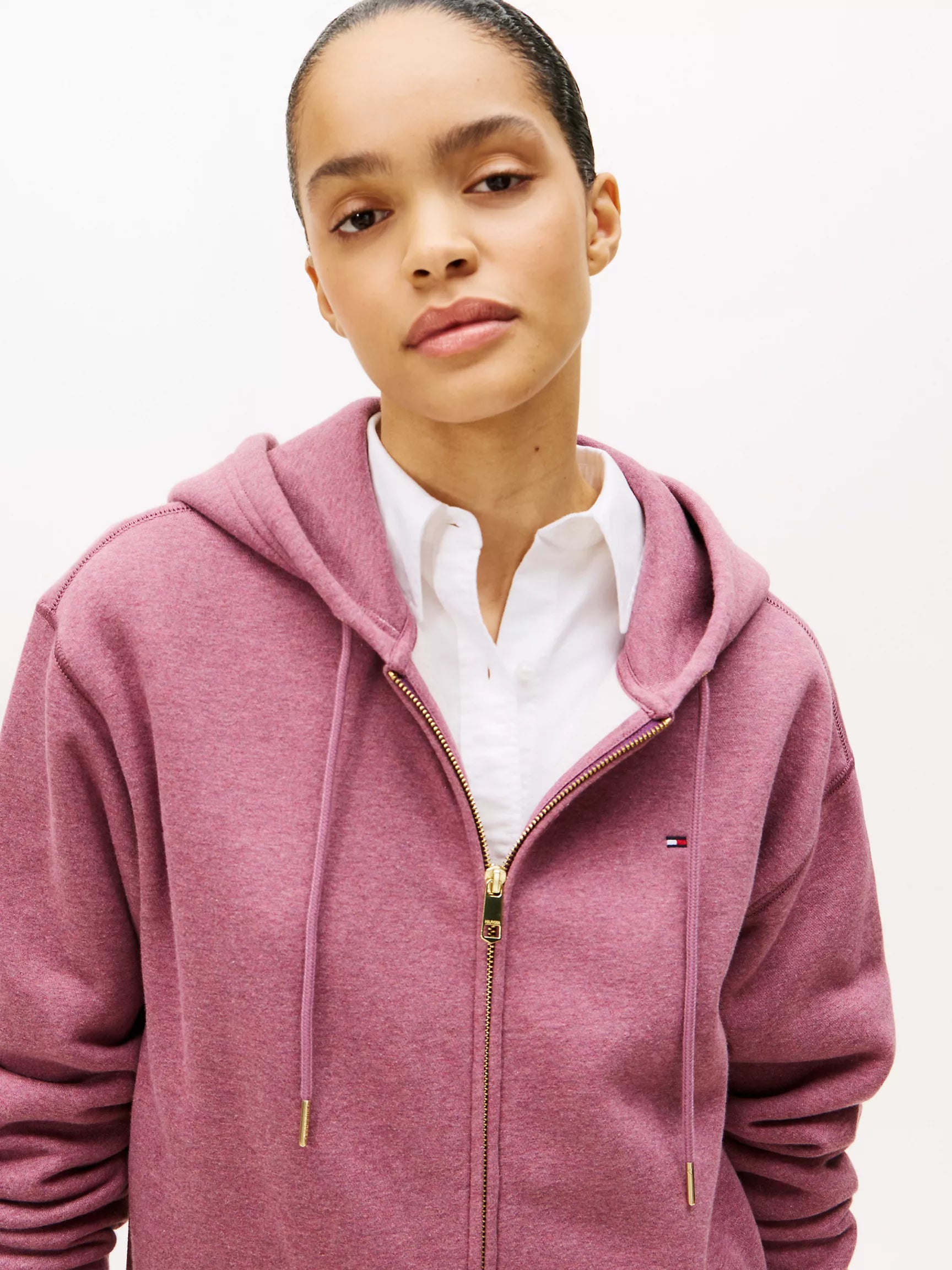 Womens' Tommy Relaxed Fit Zip Hoodie Misty Plum Heather