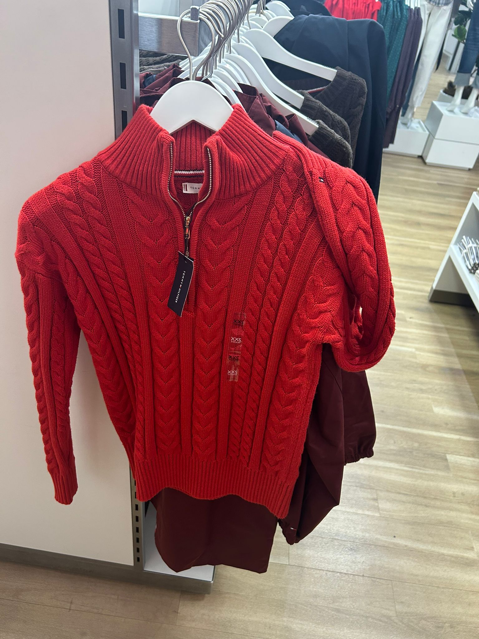 Womens' TOMMY Cable Knit Quarter-Zip Sweater Bright Red