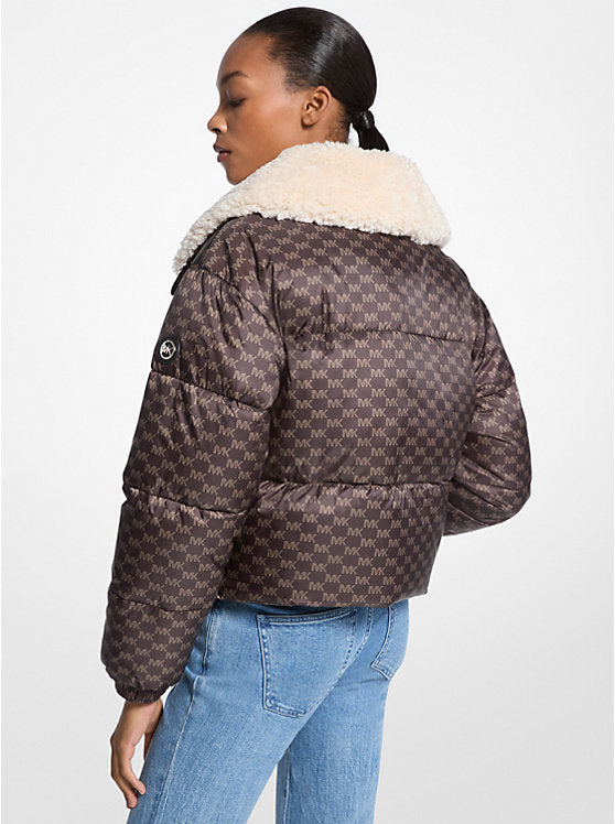 Michael Kors WOMENS' Logo Print and Sherpa Puffer Jacket CHOCOLATE