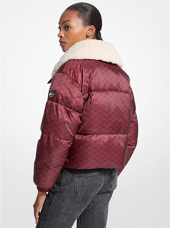 Michael Kors WOMENS' Logo Print and Sherpa Puffer Jacket Cherry