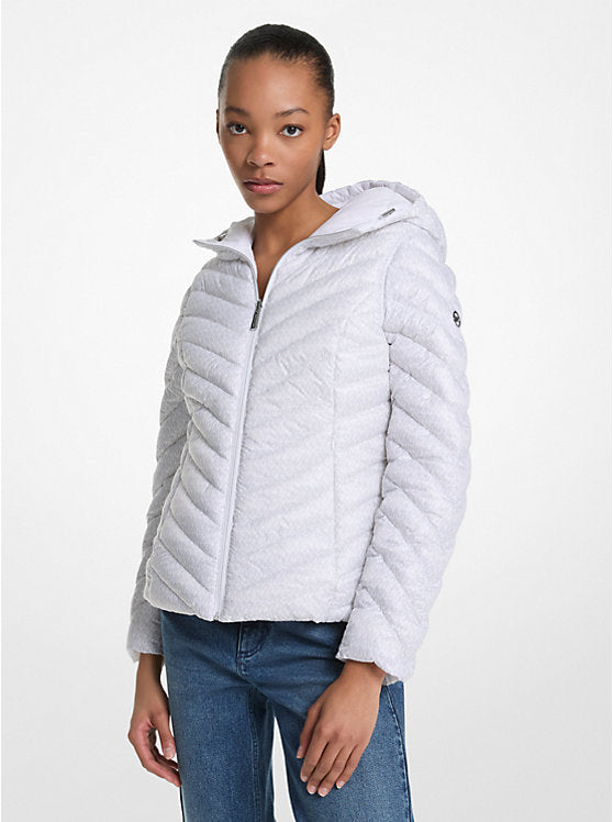 Michael Kors WOMENS' Chevron Logo Print Quilted Nylon Reversible Jacket WHITE