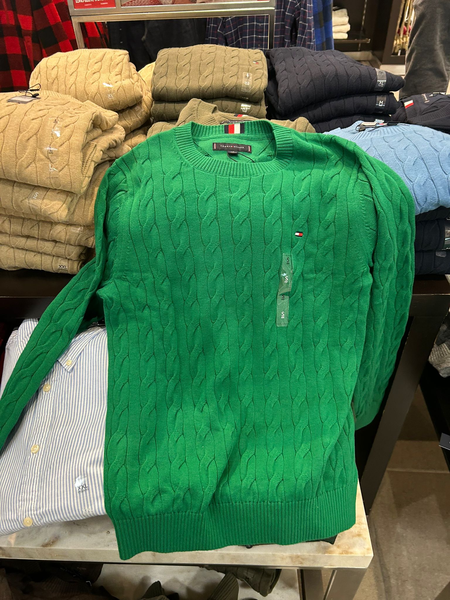 Tommy Hilfiger MENS' Cable Knit Crewneck Sweater Nouveau Green