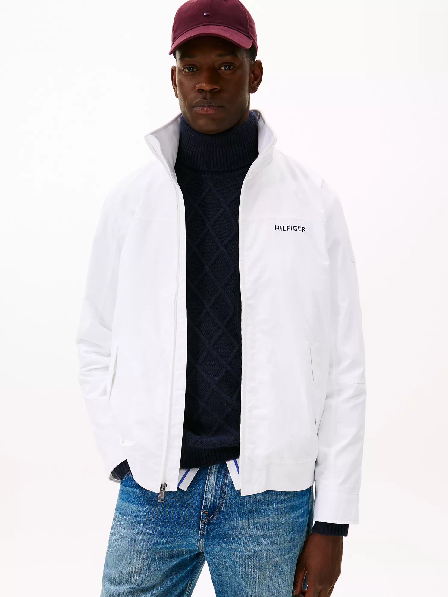 Tommy Mens' Water-Resistant Hooded Regatta Jacket Optic White