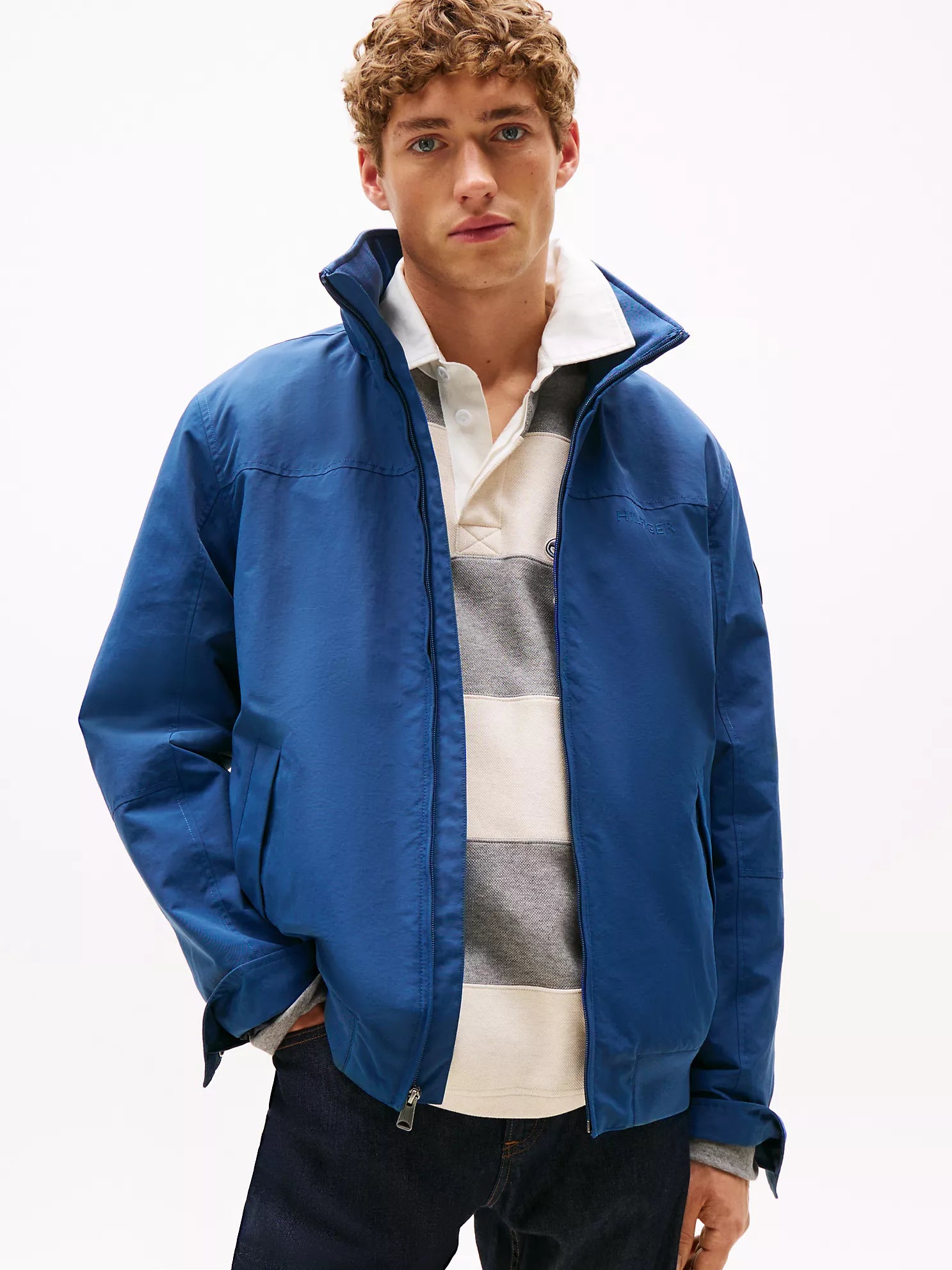 Tommy Mens' Water-Resistant Hooded Regatta Jacket Fossil Blue
