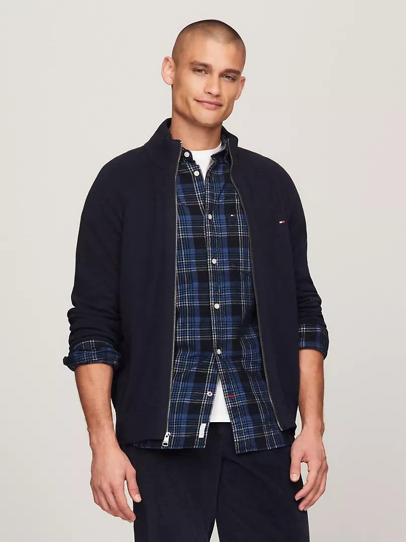 TOMMY HILFIGER MENS' Solid Logo Zip Sweater NAVY