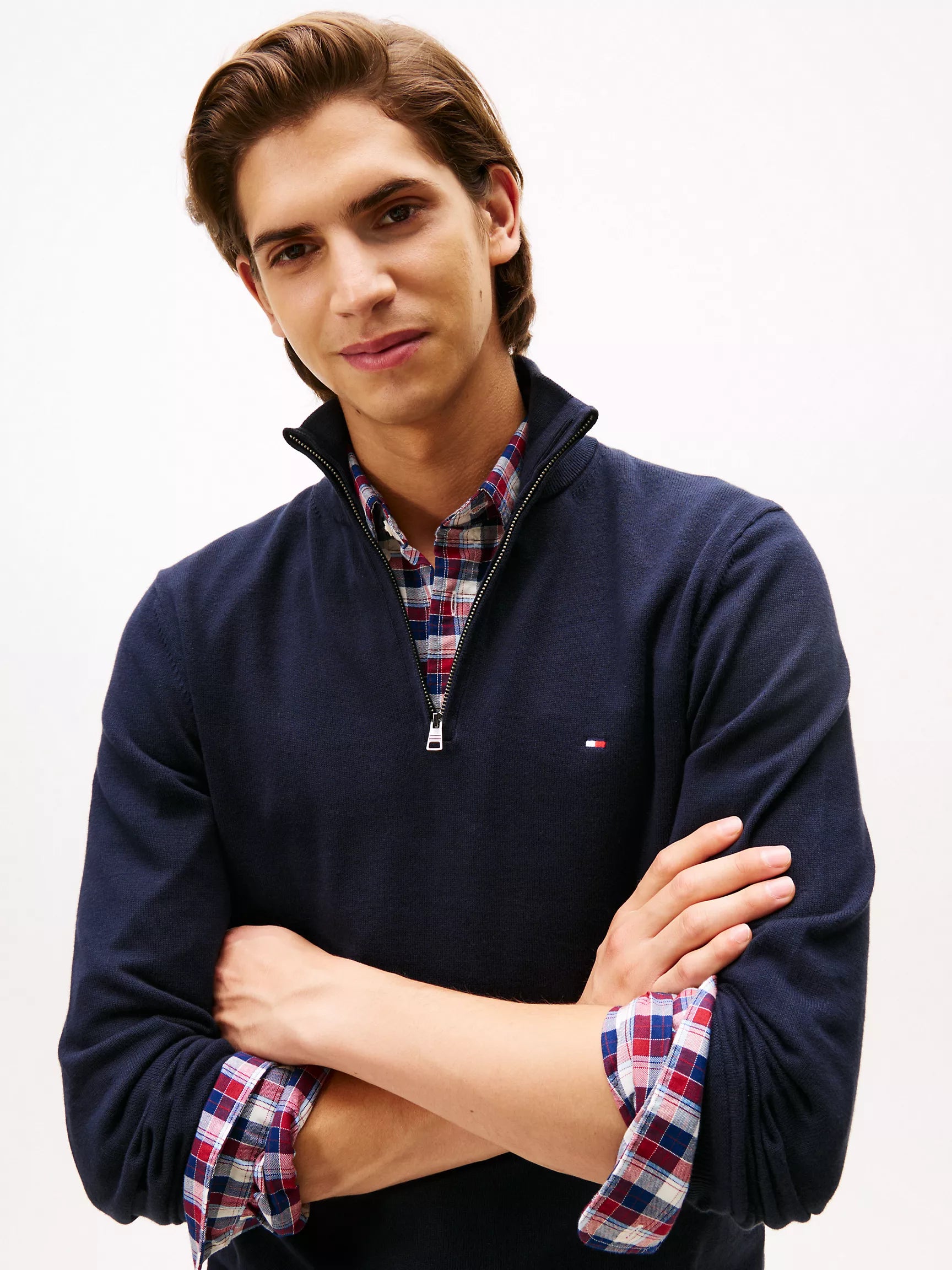 Tommy MENS' Classic Quarter-Zip Sweater Navy