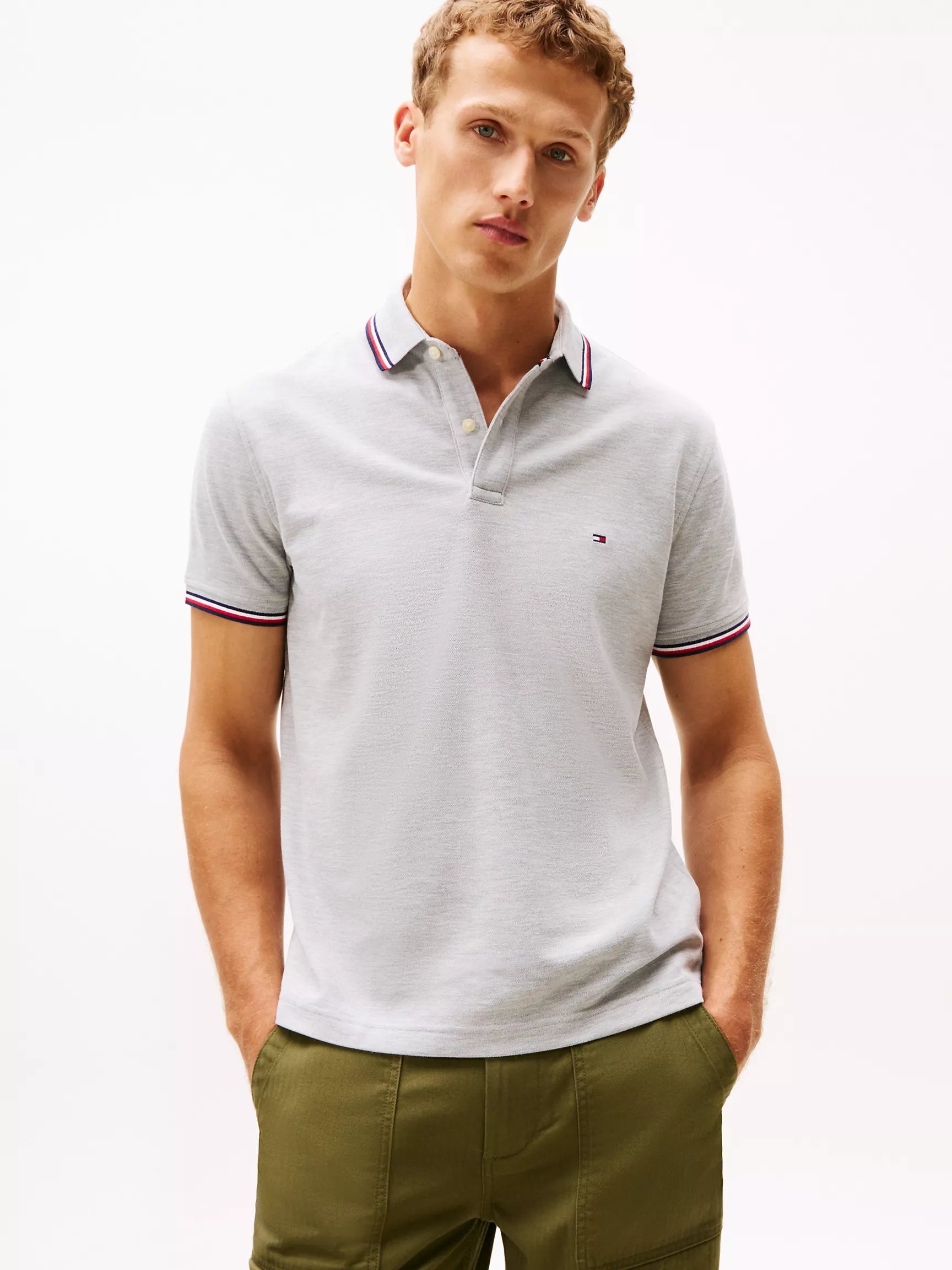 Tommy Mens' Regular Fit Tommy Wicking Polo/ Light Grey Heather
