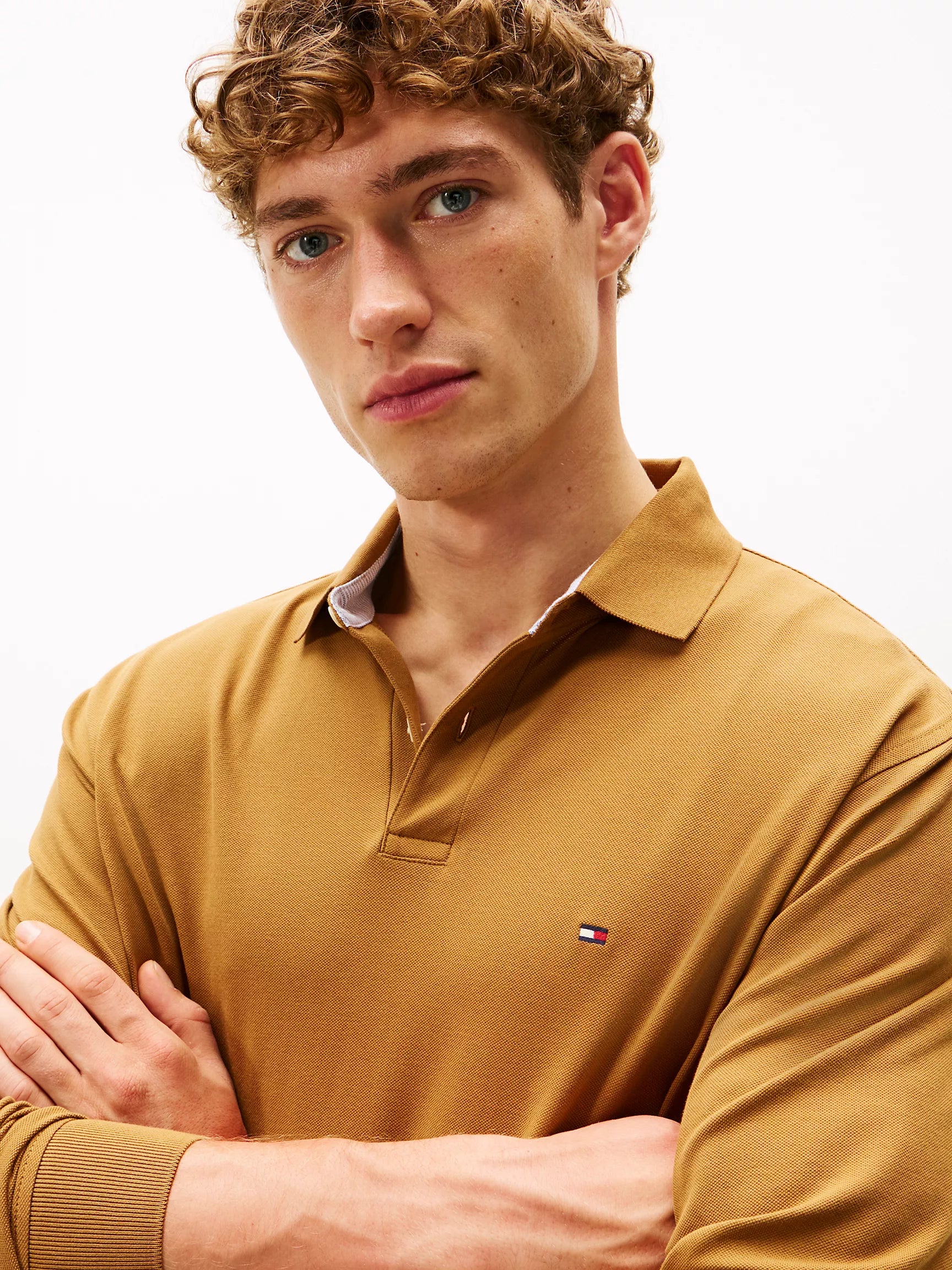 Tommy Mens' Regular Fit 1985 Long-Sleeve Polo Country Brown