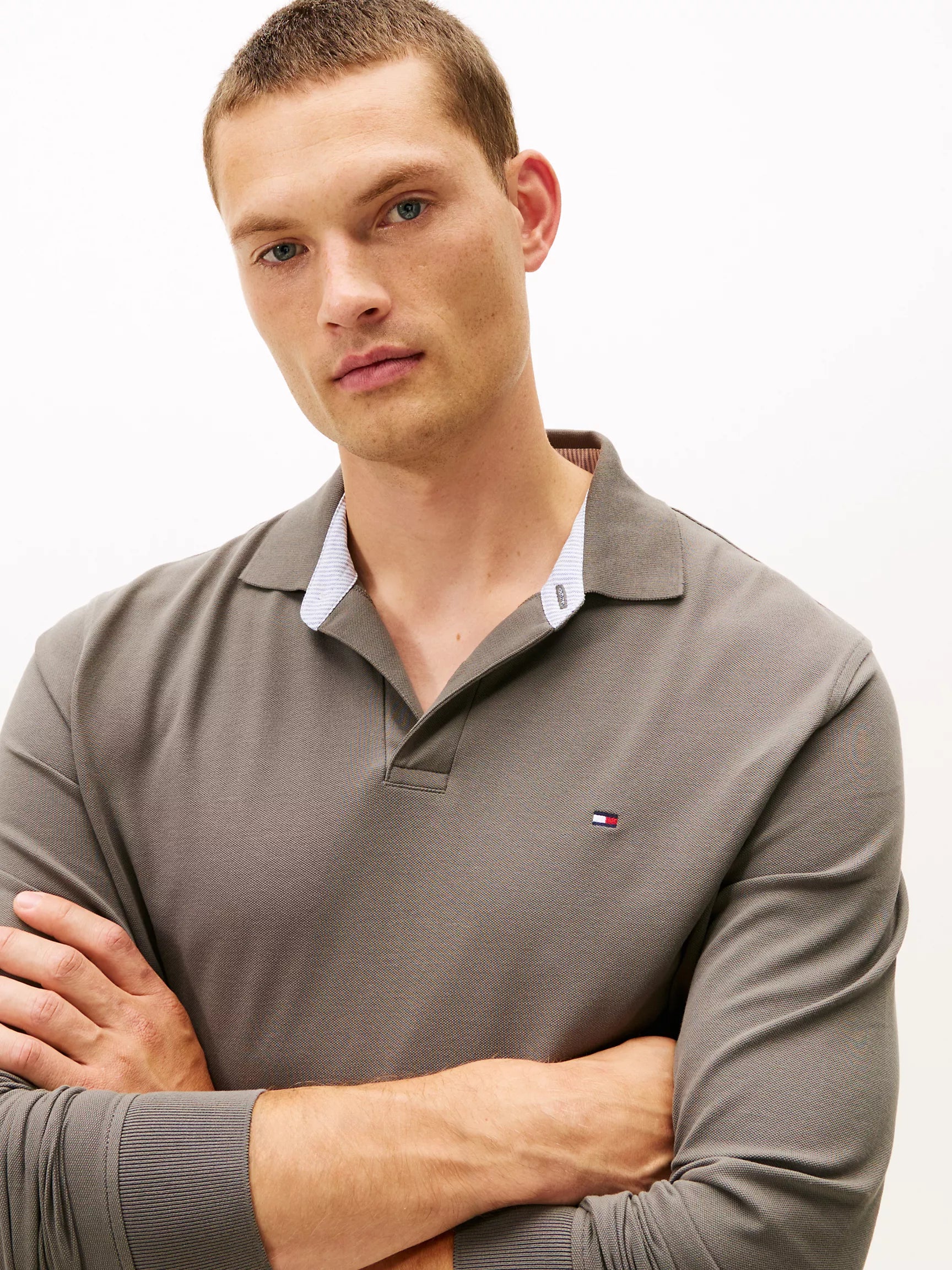 Tommy Mens' Regular Fit 1985 Long-Sleeve Polo Shady Stone