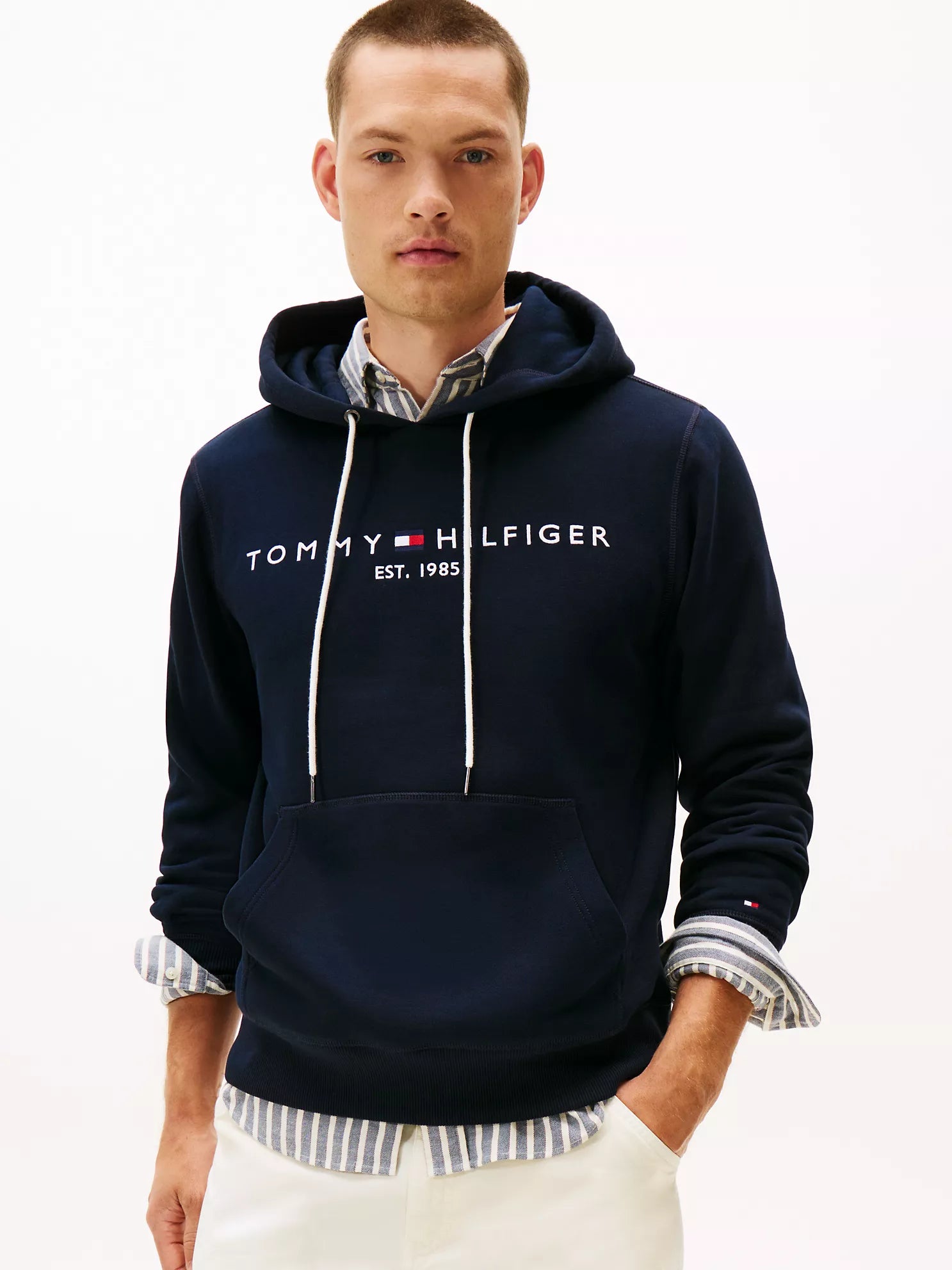 Tommy Mens' Embroidered Tommy Logo Hoodie Navy