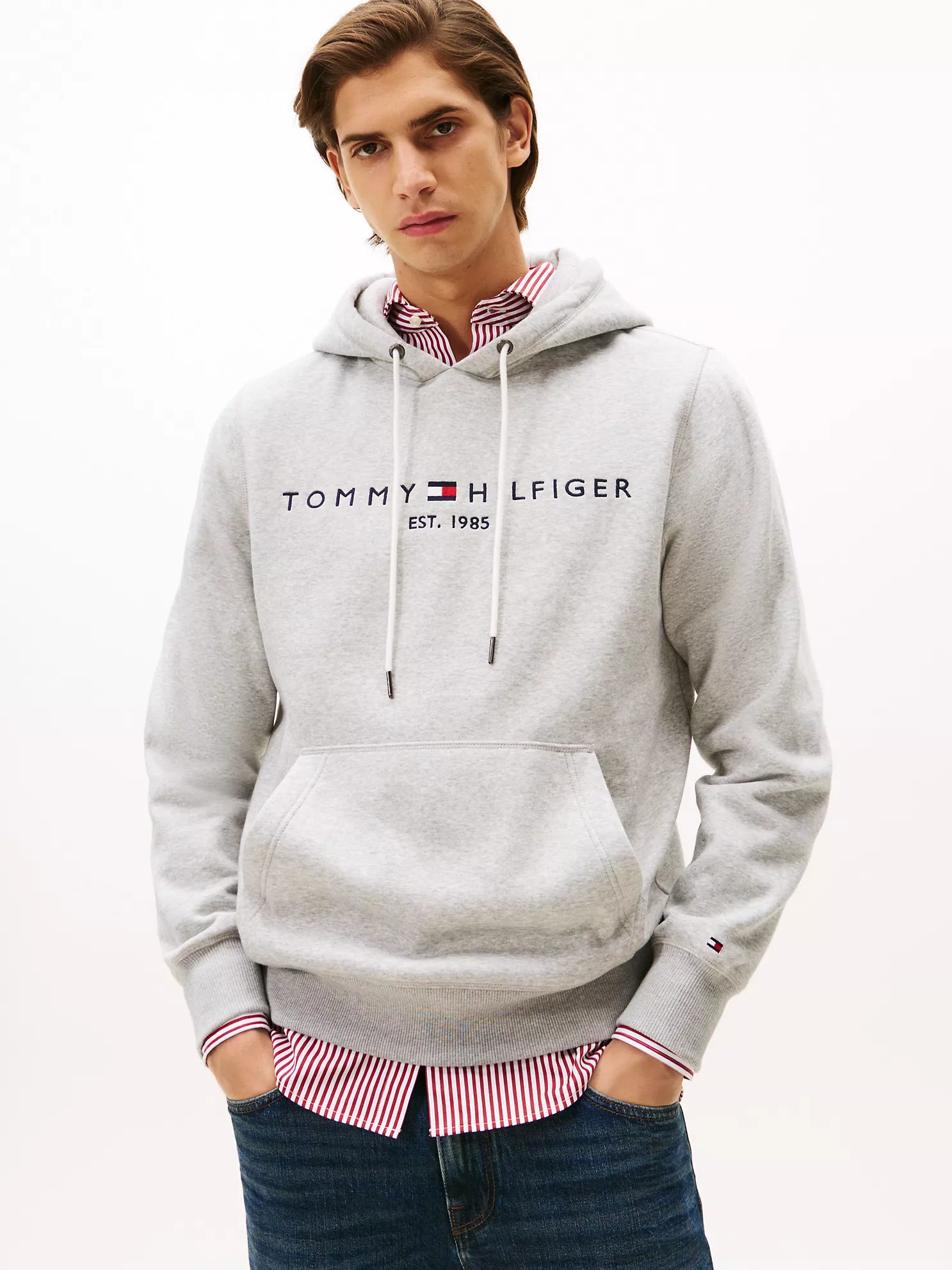 Tommy Mens' Embroidered Tommy Logo Hoodie Grey Heather