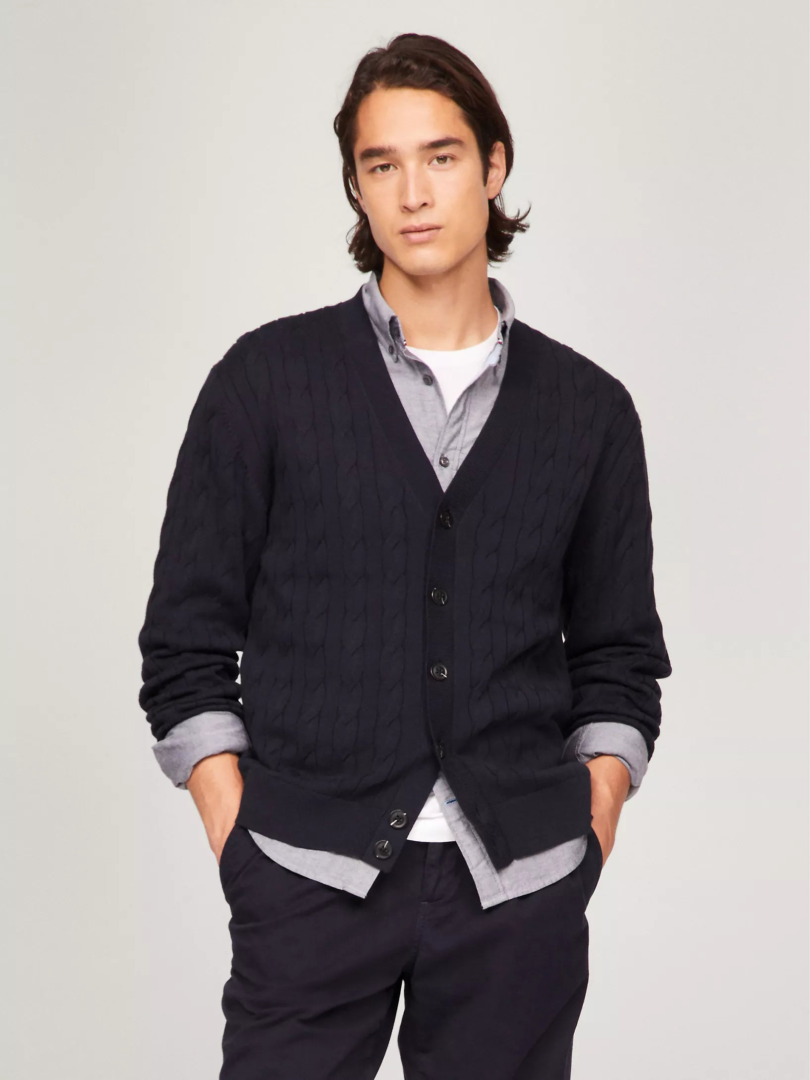 Tommy Mens' Cable Knit Cardigan Sweater