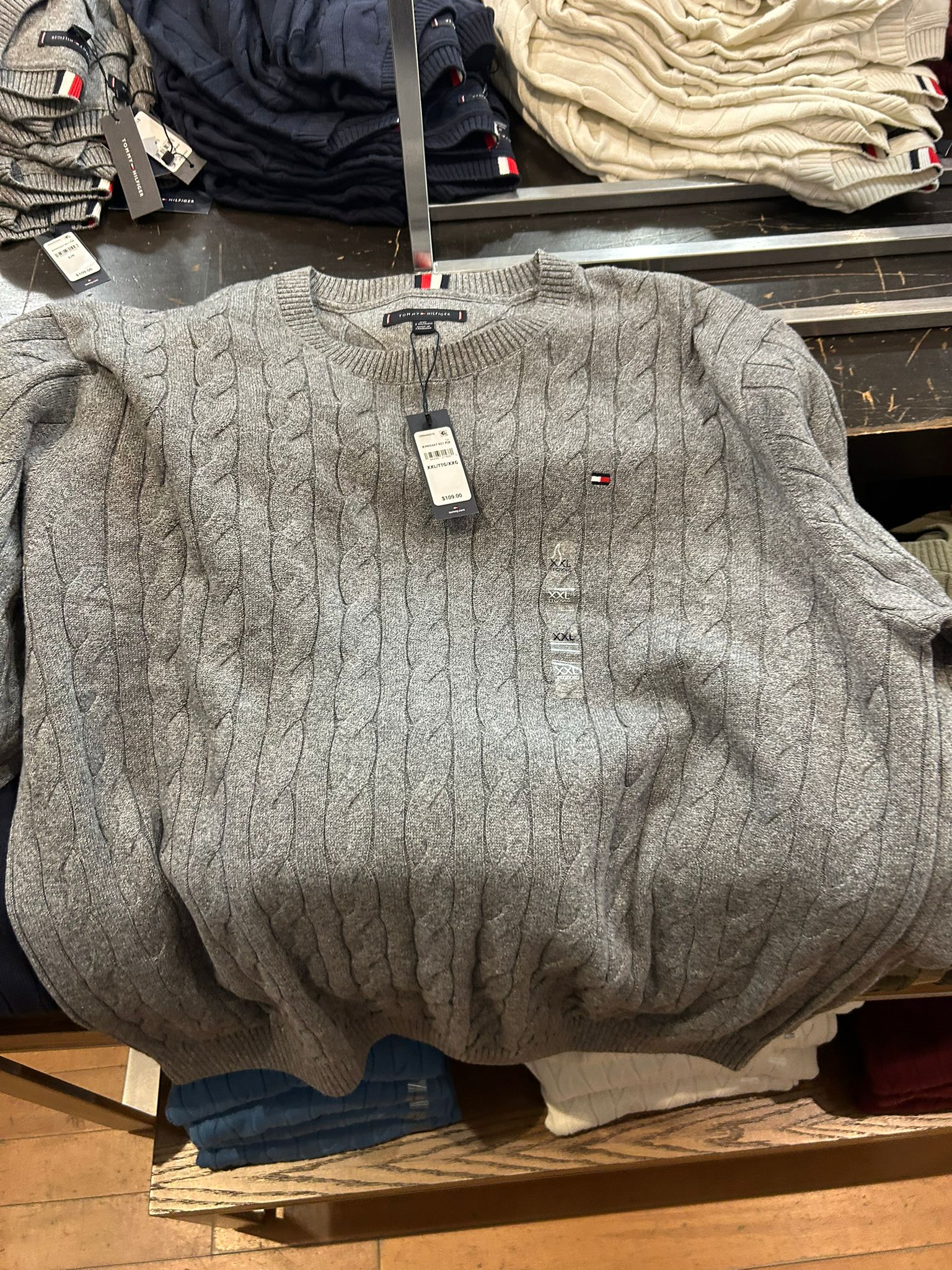 Tommy Hilfiger MENS' Cable Knit Crewneck Sweater Grey Heather