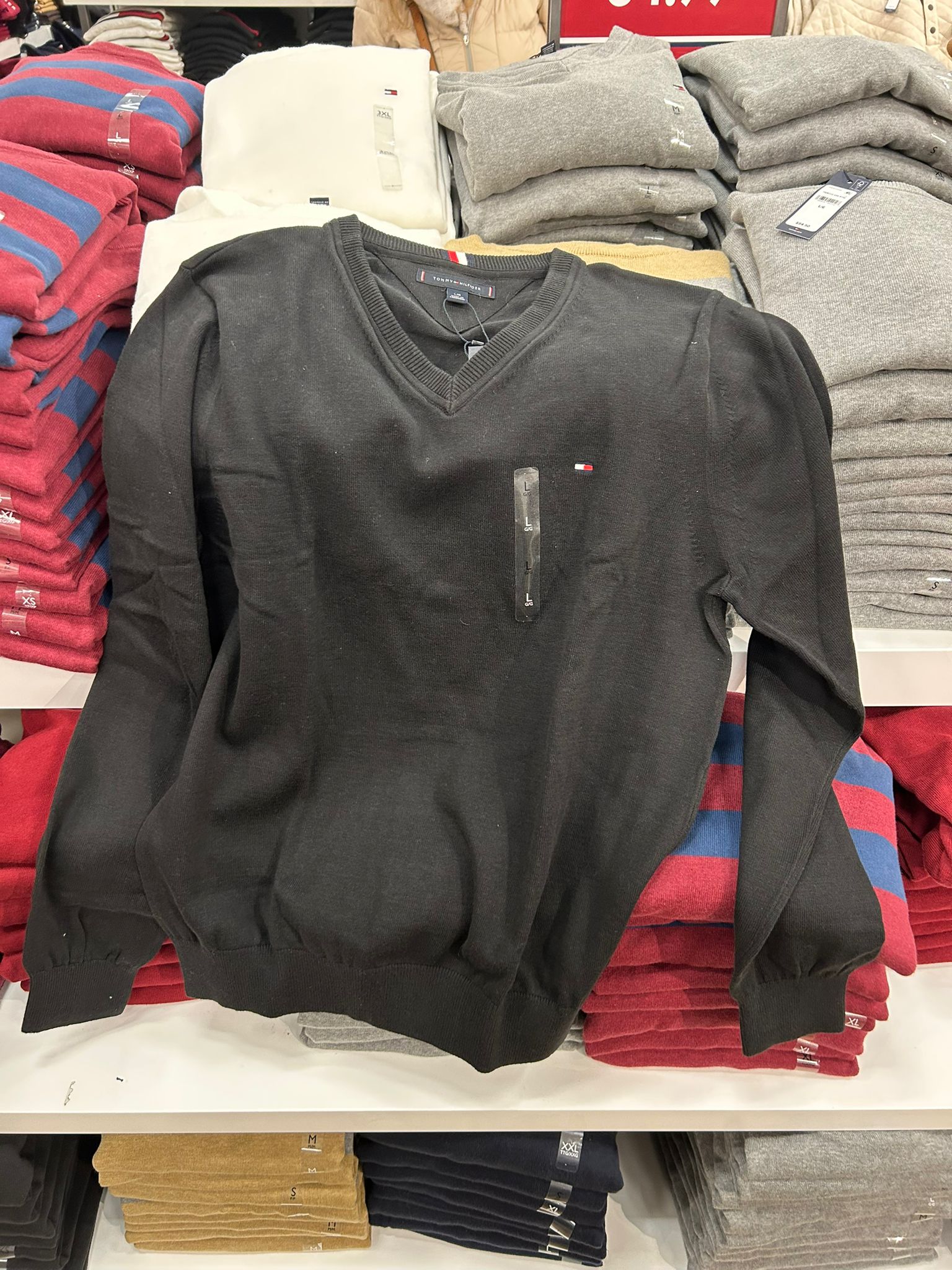 TOMMY MENS' Solid Logo V-Neck Sweater