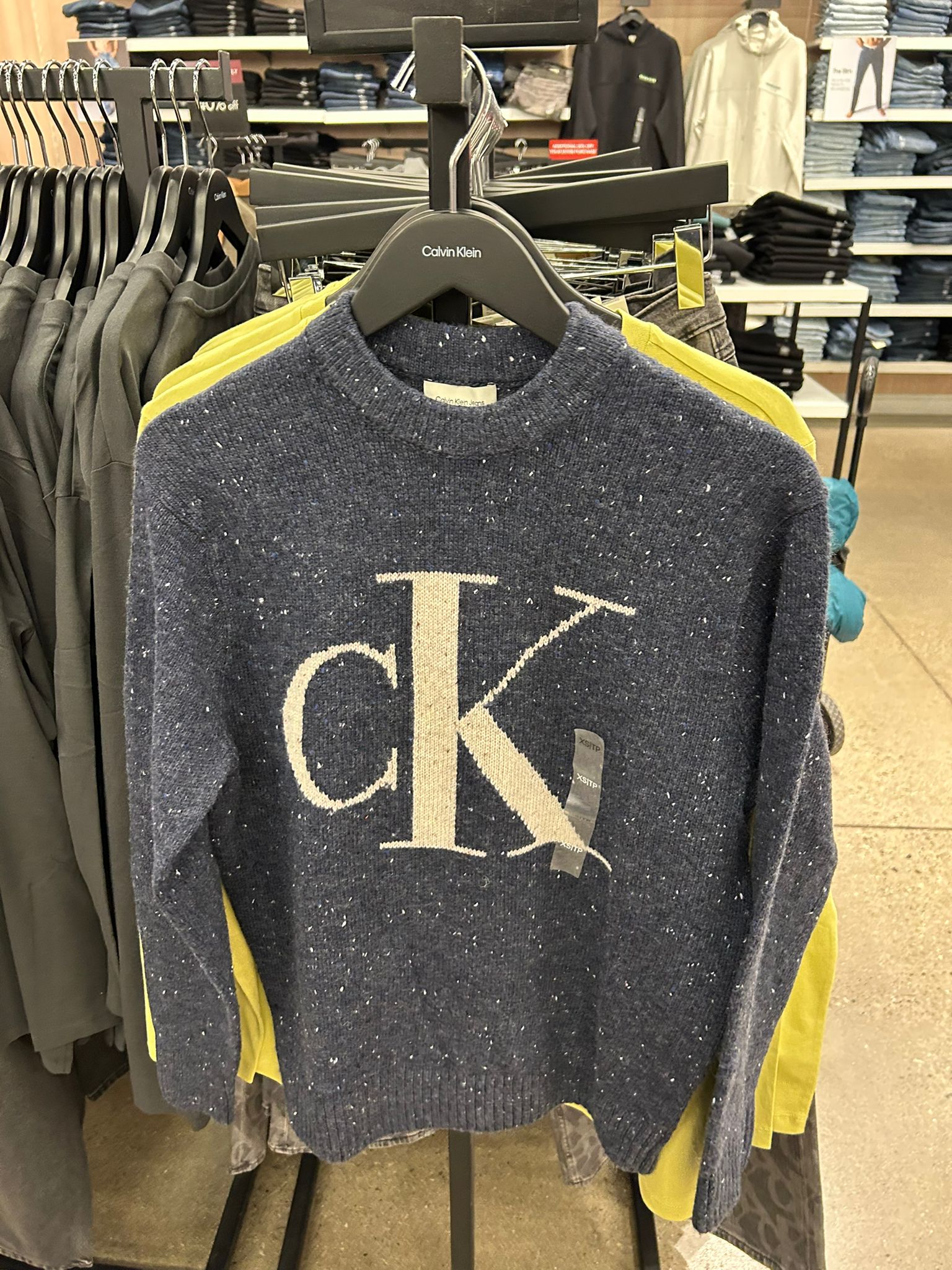 CALVIN KLEIN Mens' Fleece Monogram Graphic Sweater NAVY