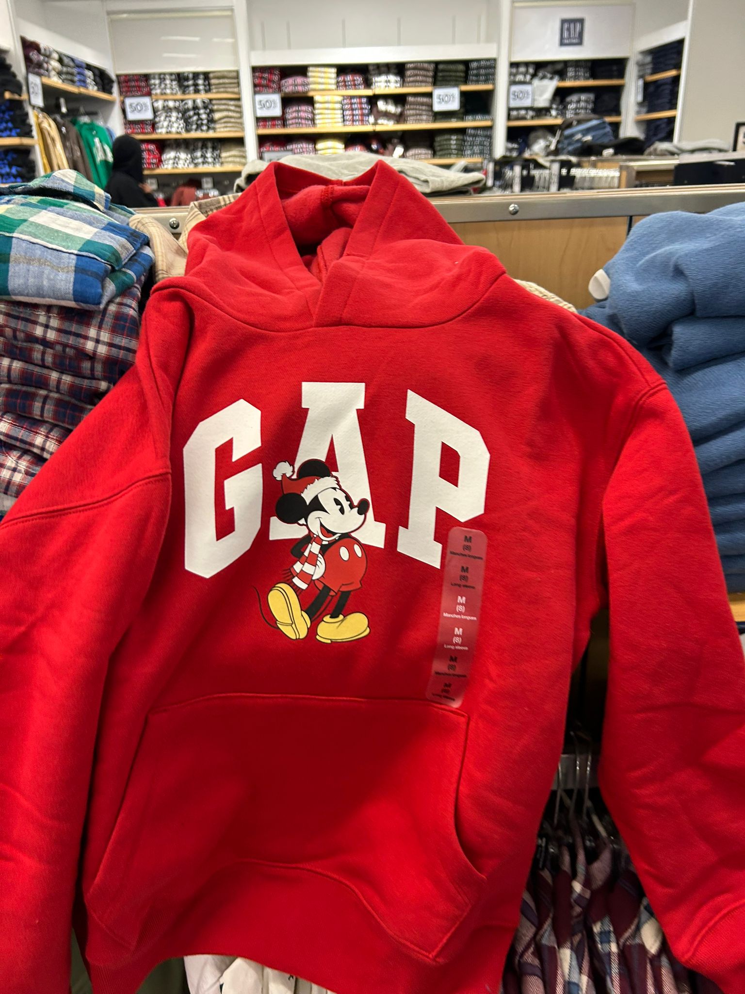 GapKids × Disney Mickey Mouse Relaxed Logo Hoodie Disney Family Red Santa